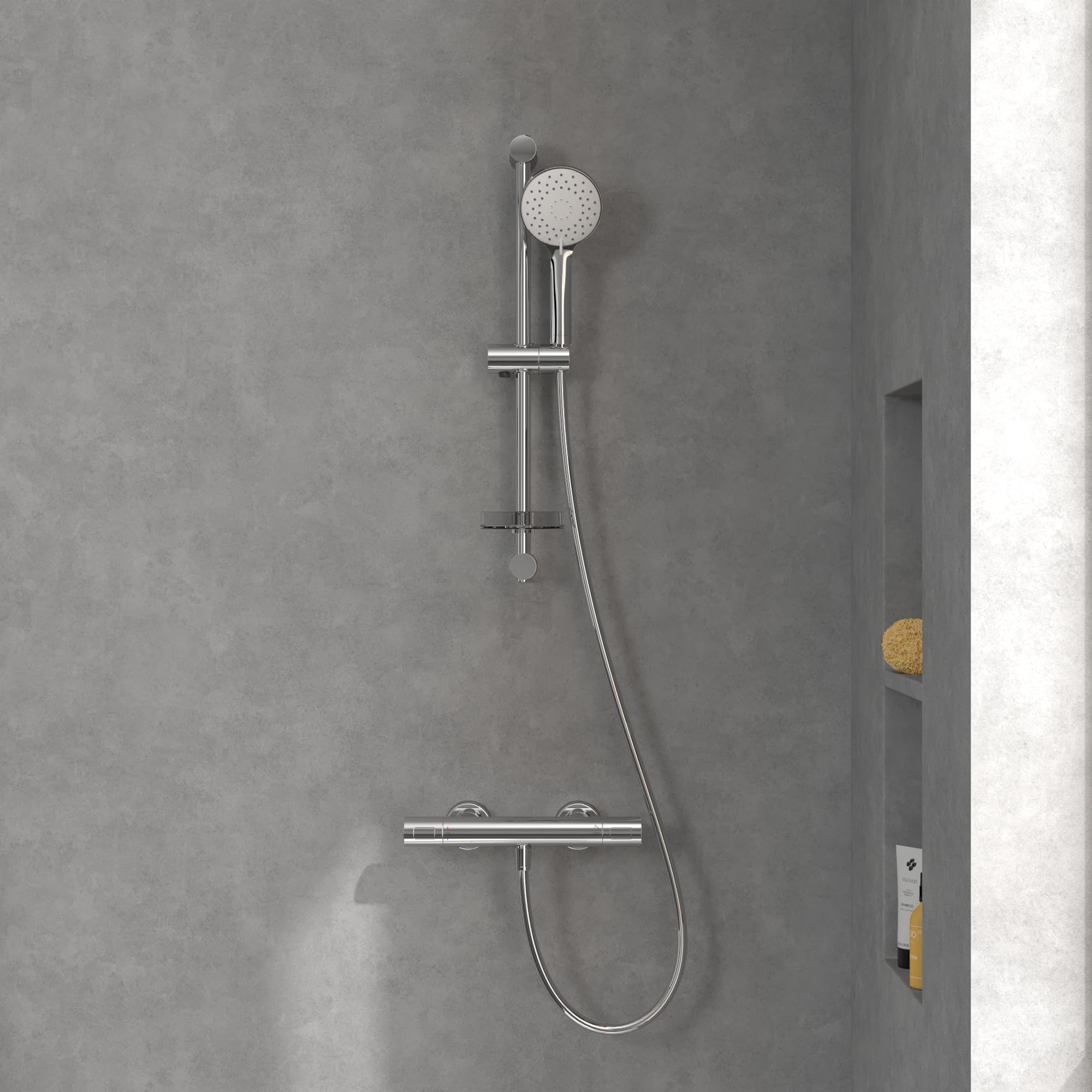 Villeroy & Boch Uniwersalny zestaw prysznicowy Showers, zestaw prysznicowy z regulowanym uchwytem na słuchawkę prysznicową i słuchawką prysznicową z 3 rodzajami strumienia, system prysznicowy z