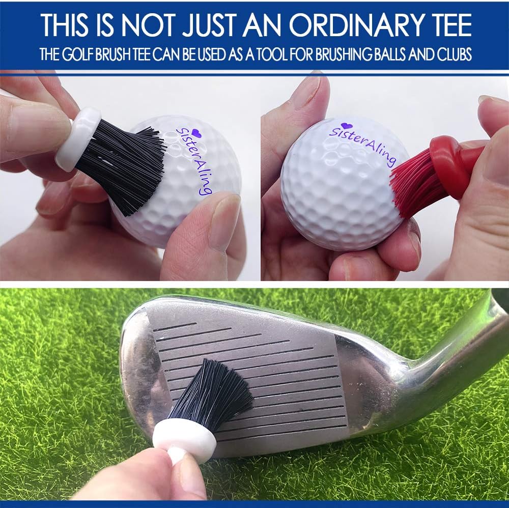 review SisterAling Brush Golf Tee-Durable Low-Resistance More Distance Consistent Height Type Unbreakable Driver Training Bristle Plastic Tees-52mm(8 Pack)