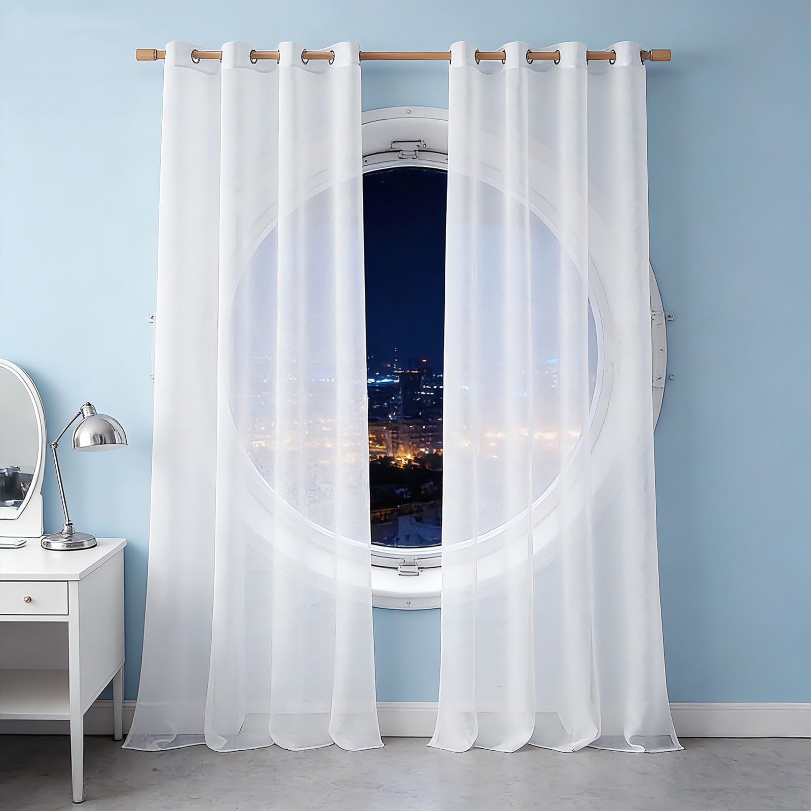 Voilage blanc 160 x 265 cm GUOJUN demi transparent pour salon
