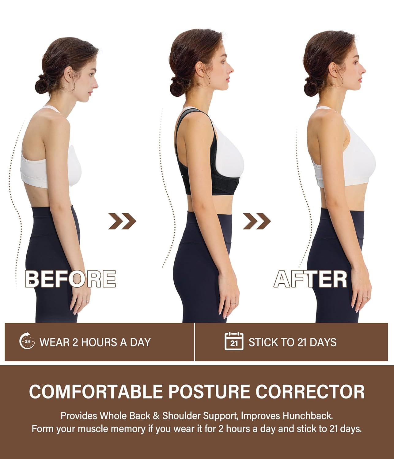 URSEXYLY Posture Corrector for Women Breathable Back Brace For Posture Adjustable Back Straightener Support for Neck Shoulder Clavicle and Upper Back Pain Relief(S/M,Black) - Image 3