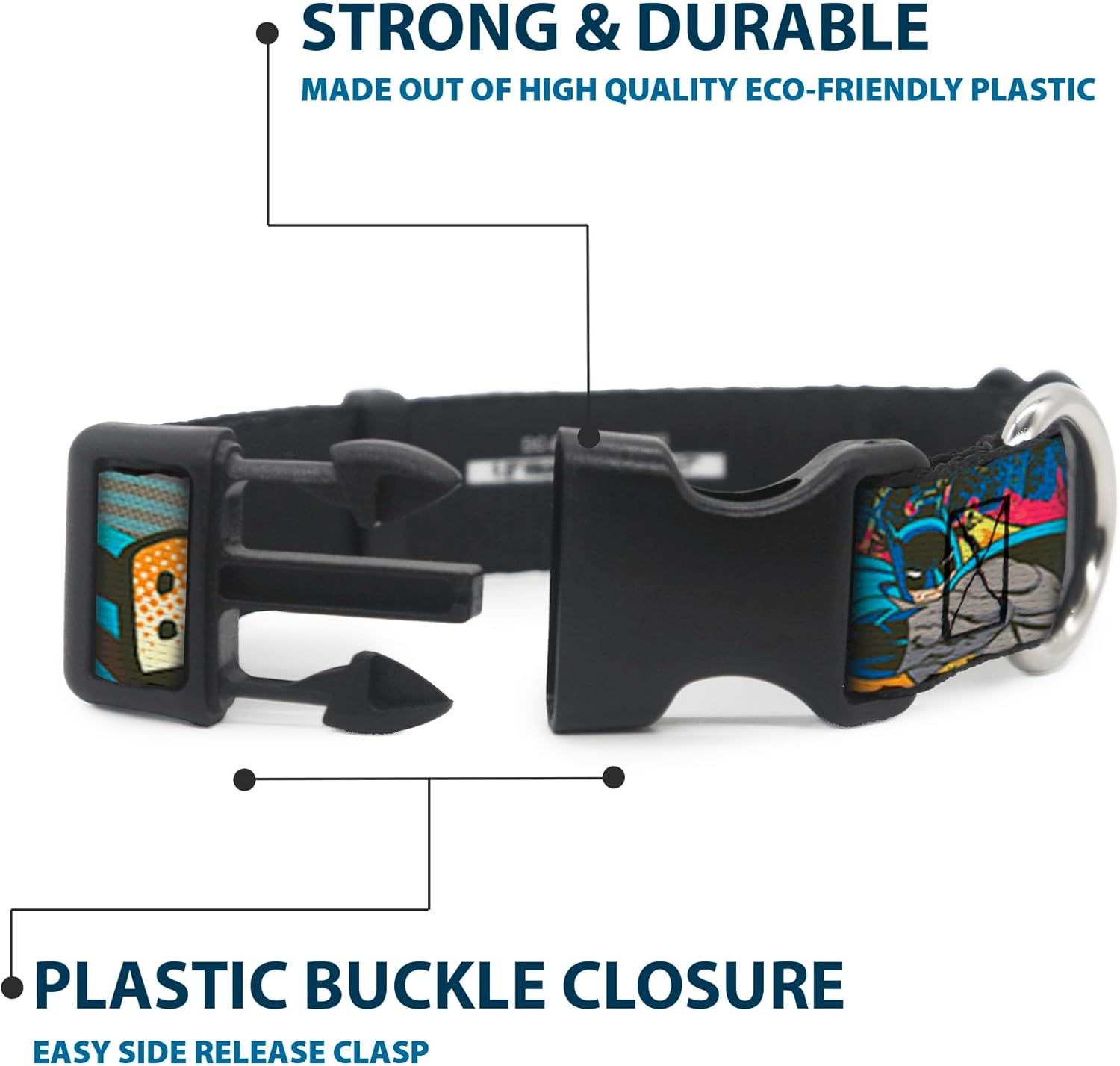 Dog Collar Plastic Clip Batman Dark Knight 13 to 18 Inches 1.5 Inch Wide