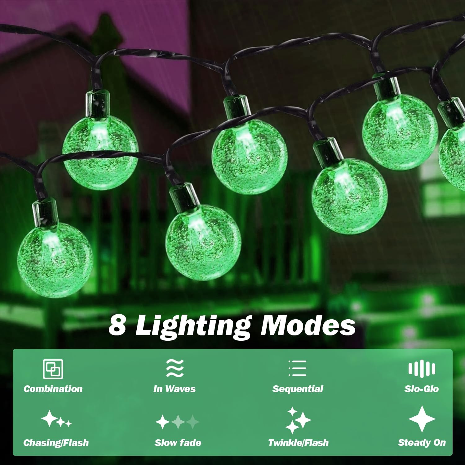 USOKYO Solar Lights Outdoor Waterproof, 2 Pack Total 120LED 72FT Solar String Lights for Outside with 8 Modes, Outdoor String Lights Crystal Globe Patio Lights for Garden Yard Party Decor (Green)