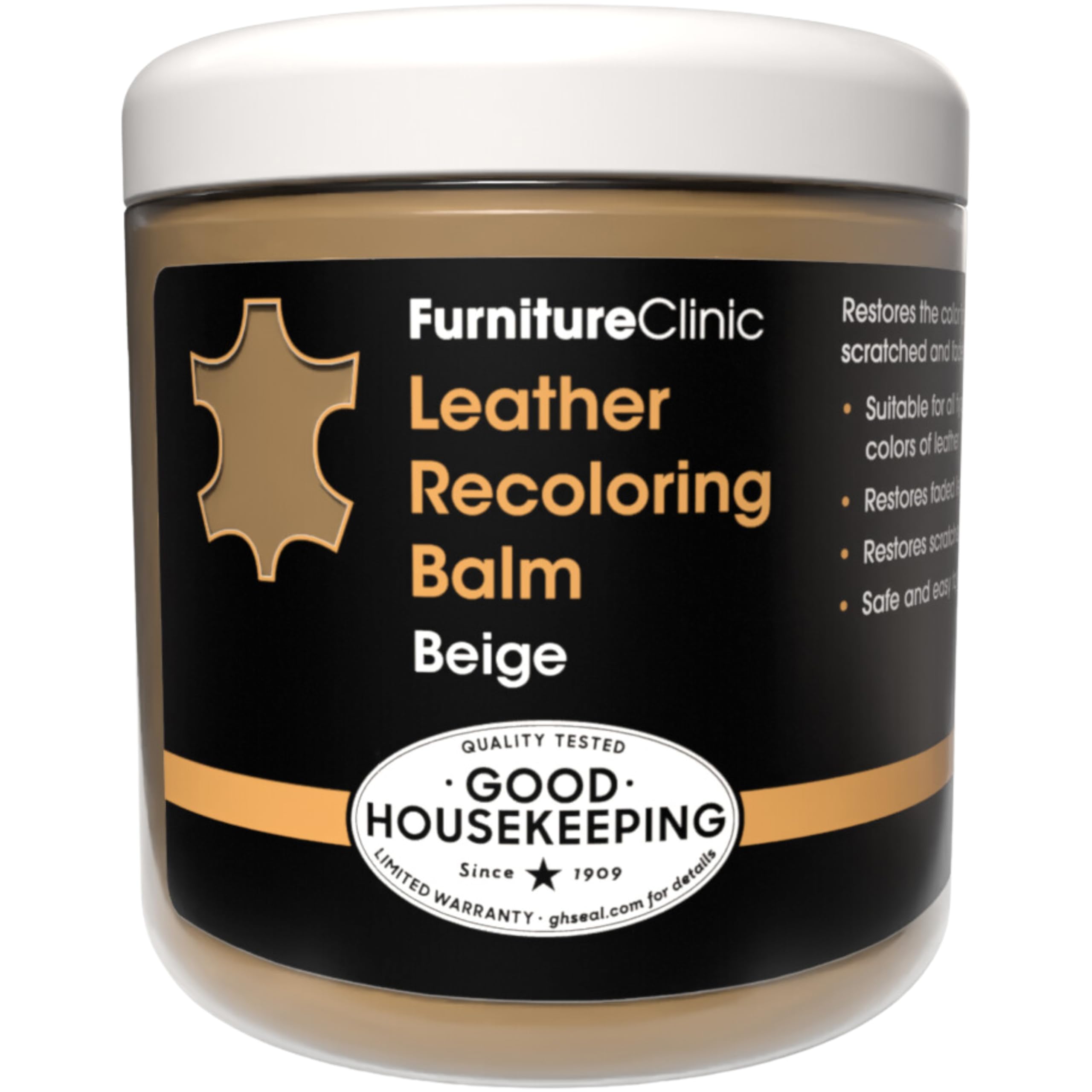 The Original Leather Recoloring Balm by Furniture Clinic - Beige Leather Dye for Furniture, Couches & Car Seats - Restore Scratched, Faded, & Damaged Surfaces