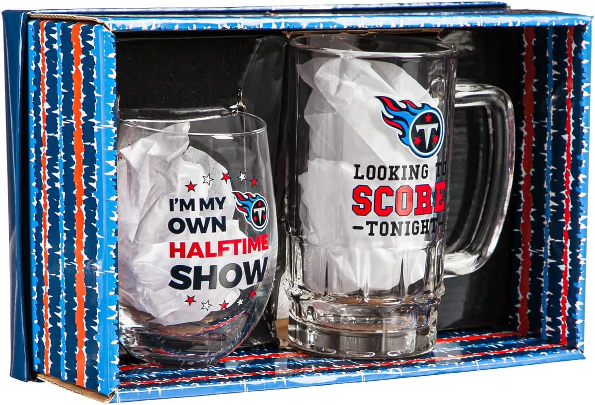 Team Sports America Tennessee Titans, Stemless 17OZ Wine & Beer 16 OZ Gift Set