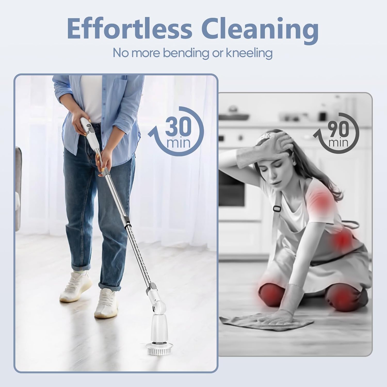 Electric Spin Scrubber Brush Cordless Shower Scrubber with Long Handle, 8 Brush Heads & 3 Adjustable Angles, Dual Speed Electric Scrubber for Cleaning, Automatic Cleaning Brush for Bathroom Tub Tile