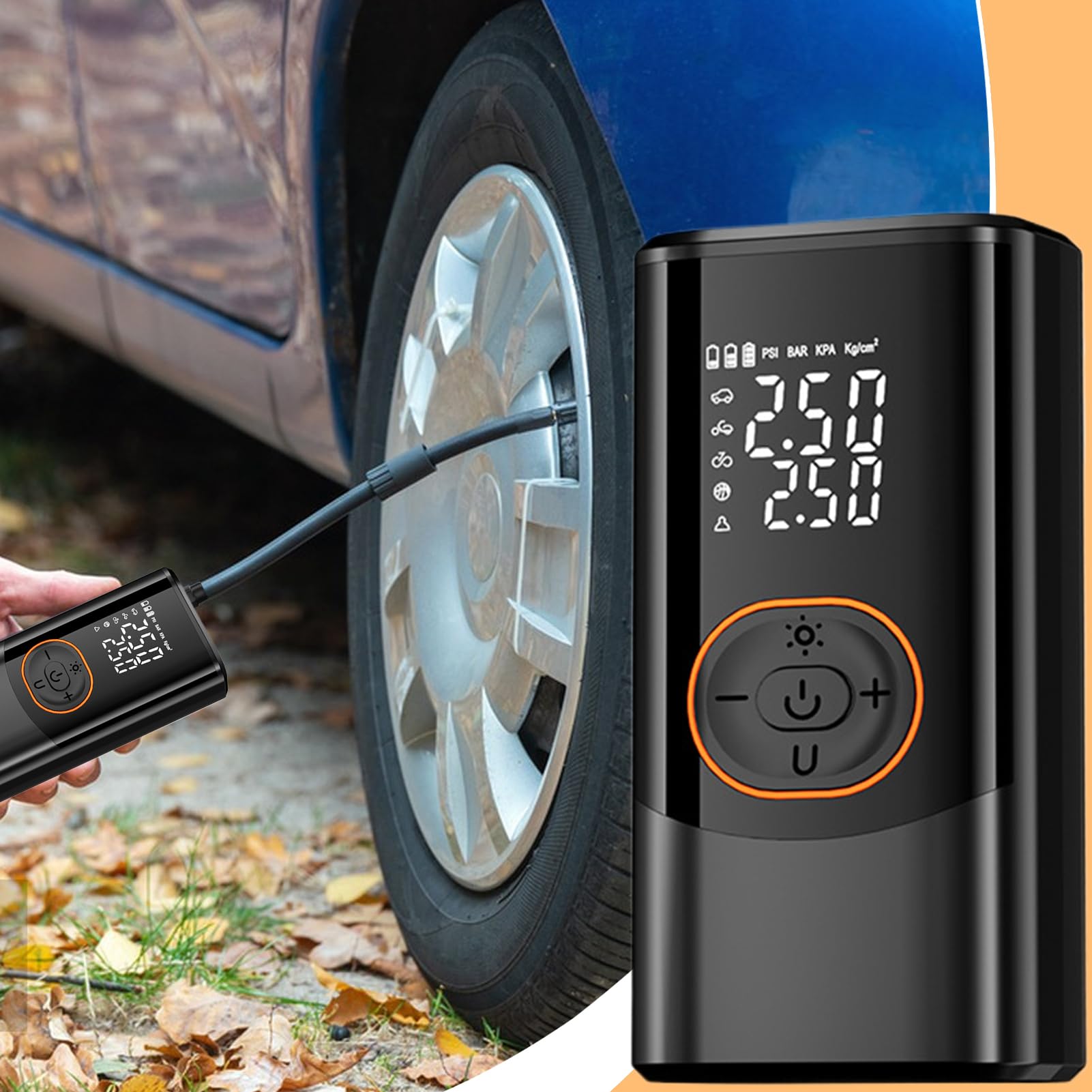 Pompe Électrique Portable Gonfleur Intelligent sans Fil | 3 Éclairages 4 Modes Pompe Électrique pour Camping Extérieur Moto