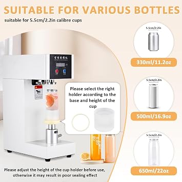 Automatic Can Sealing Machine, 180W Electric Cup Sealer Machine with Counter & LCD Display, 2.2 Dia. & 3.9-7.8 Height Tin Can Seaming Closing Capping Machine,110V
