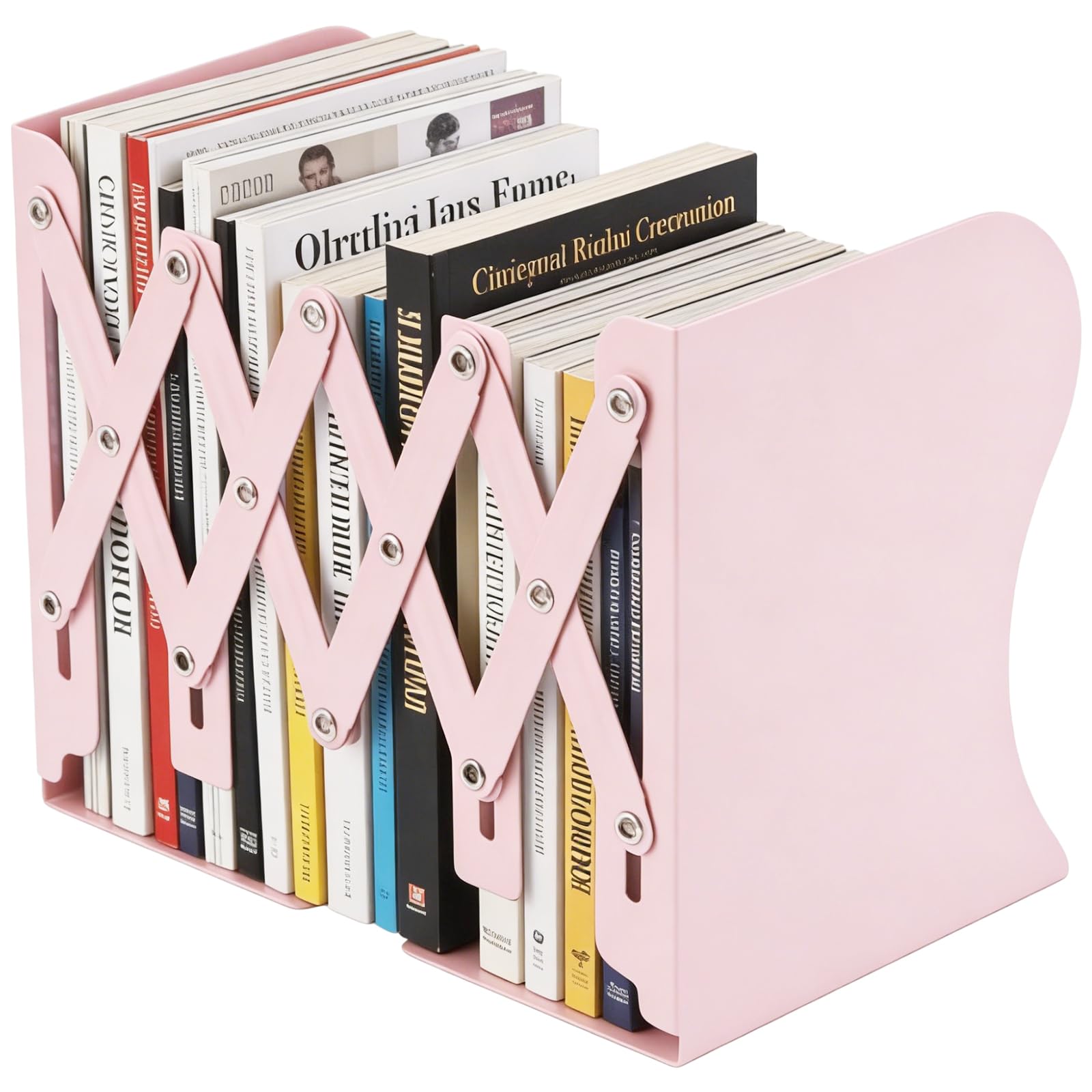 Senshuomy Book Ends, Metal Bookends,Adjustable Non-Skid Heavy Duty Book Stopper, Bookends Holder for Shelves,Decorative Book Dividers for Library Home Classroom School Office (Pink)