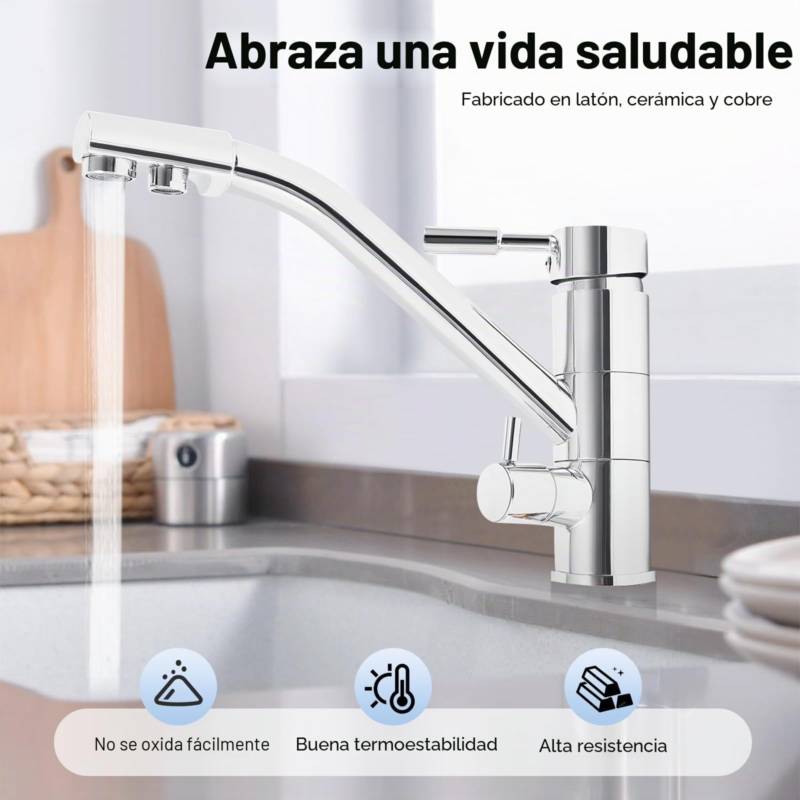 Grifo de cocina 3 en 1 con filtro de agua, grifo de tres vías giratorio, con filtro de agua de ósmosis, para grifo de agua potable de ósmosis