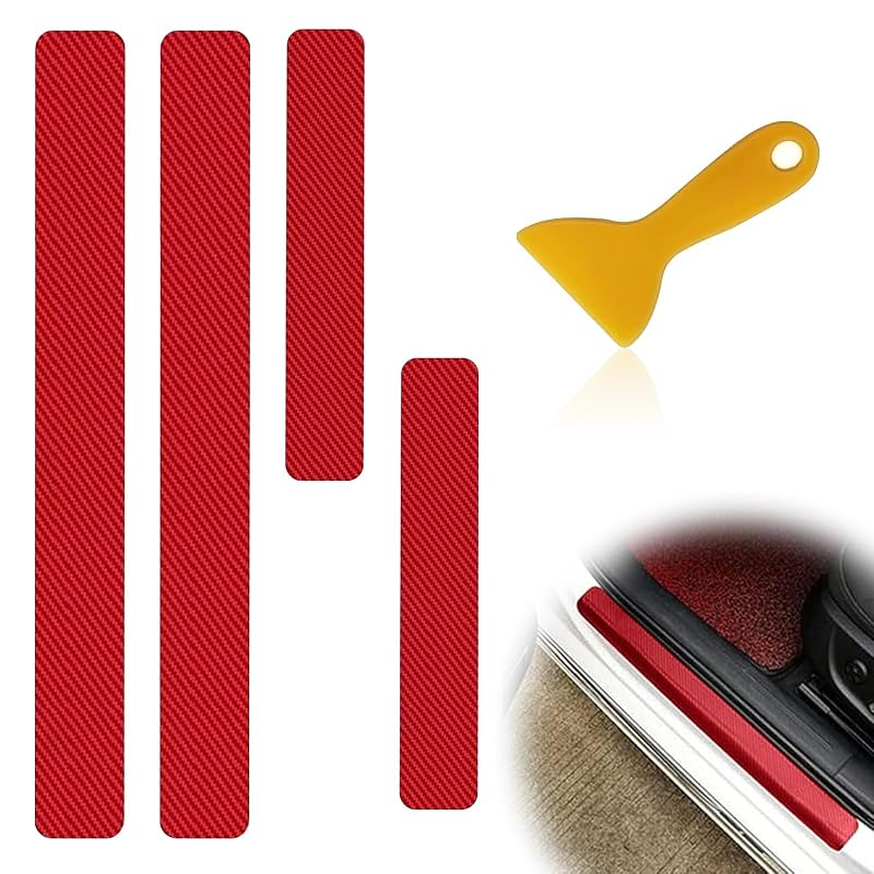 Protetor de Soleira Automotiva em Vinil com Acabamento de Fibra de Carbono Vermelho ABOTHGD, 4 unidades