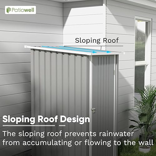 Miniatura 8 de Patiowell Cobertizo de almacenamiento al aire libre de 3 x 3 pies, pequeño cobertizo de almacenamiento de herramientas de jardín con techo inclinado