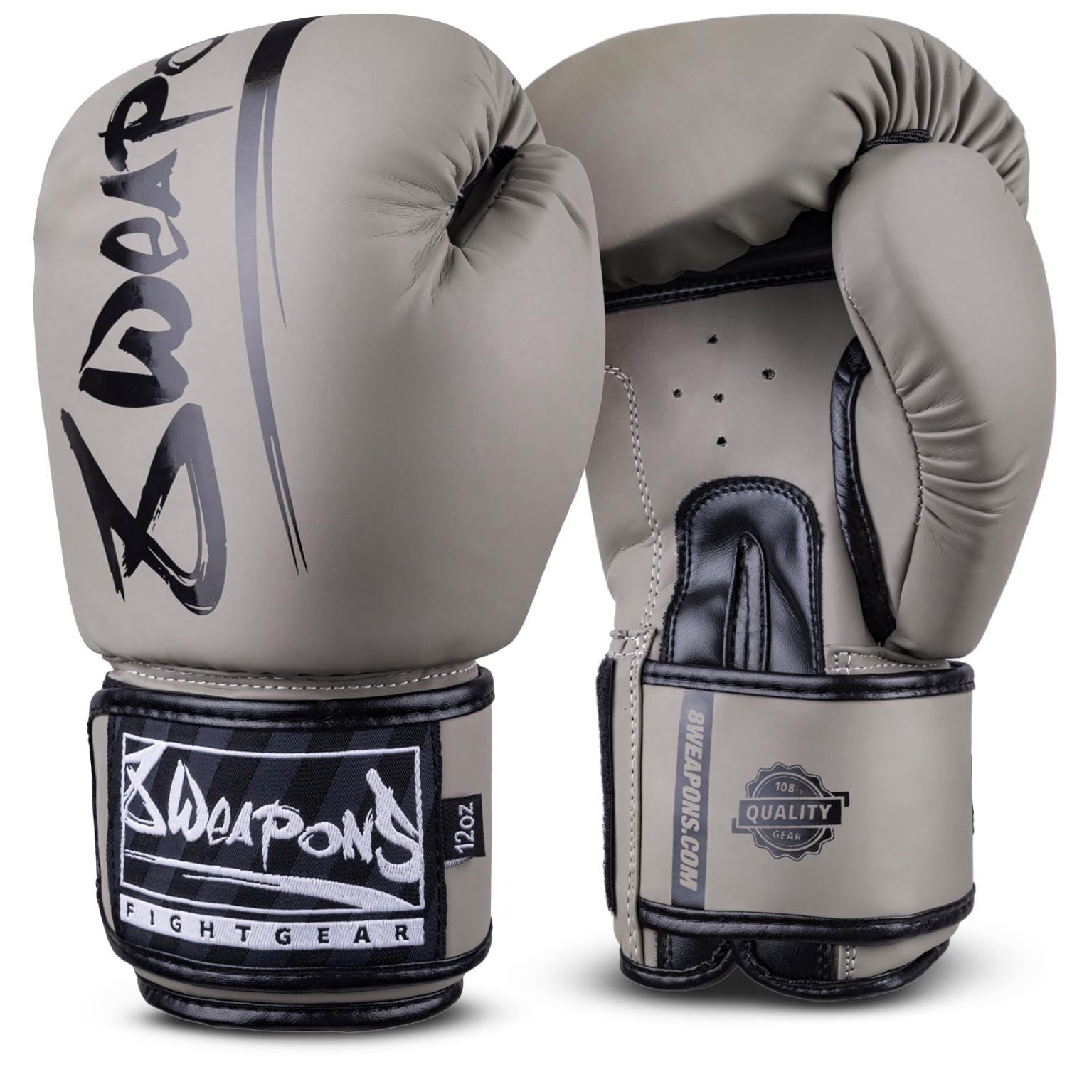 8 WEAPONS Boxhandschuhe Unlimited 2.0, Sand-schwarz, Training, Sparring und Wettkampf, Kunstleder, Perfekte Dämpfung und stabile Nähte, Handschuhe für Muay Thai, K1, Boxen, MMA und Kickboxen