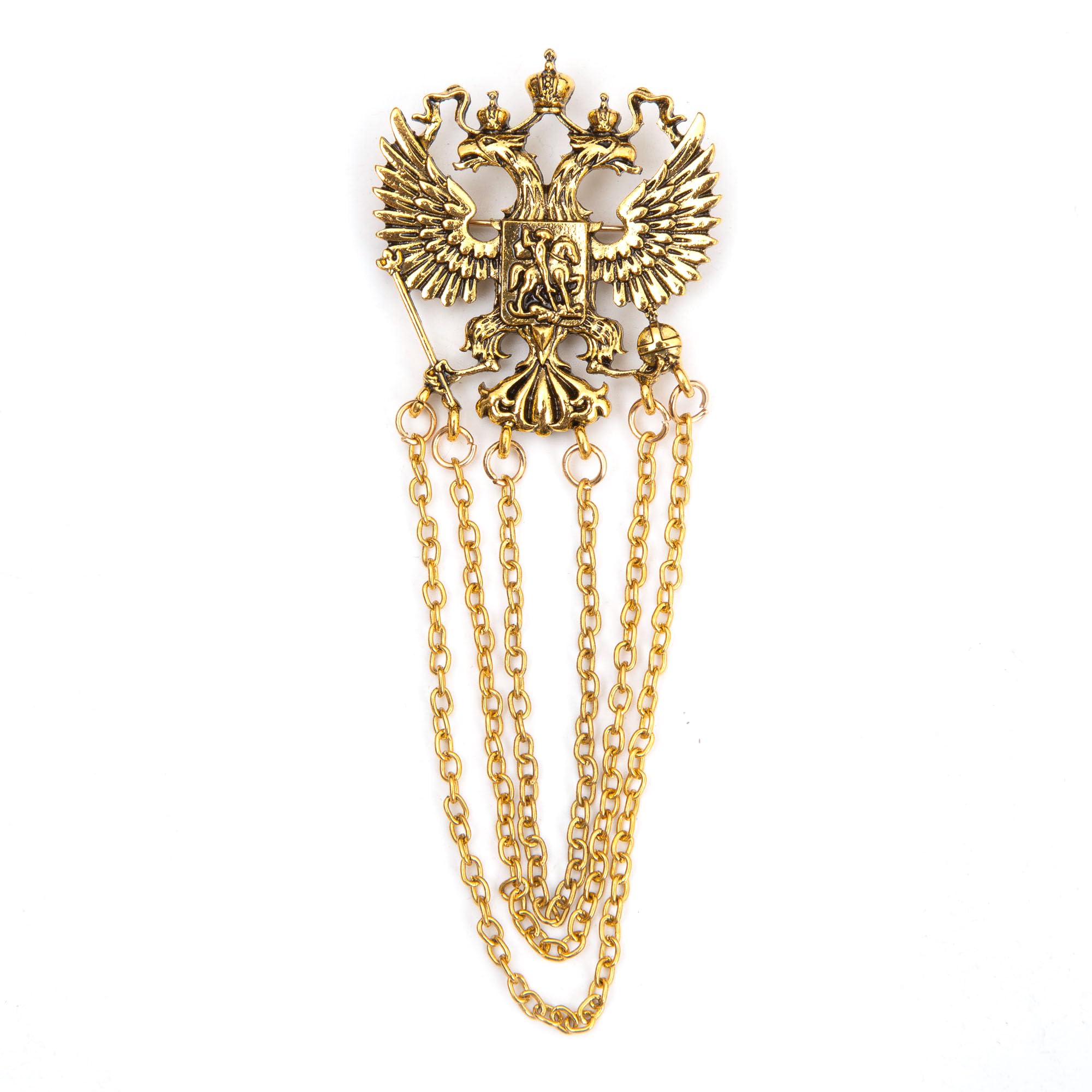 To The NinesAntique Golden Double Headed Eagle Chain Lapel Pin