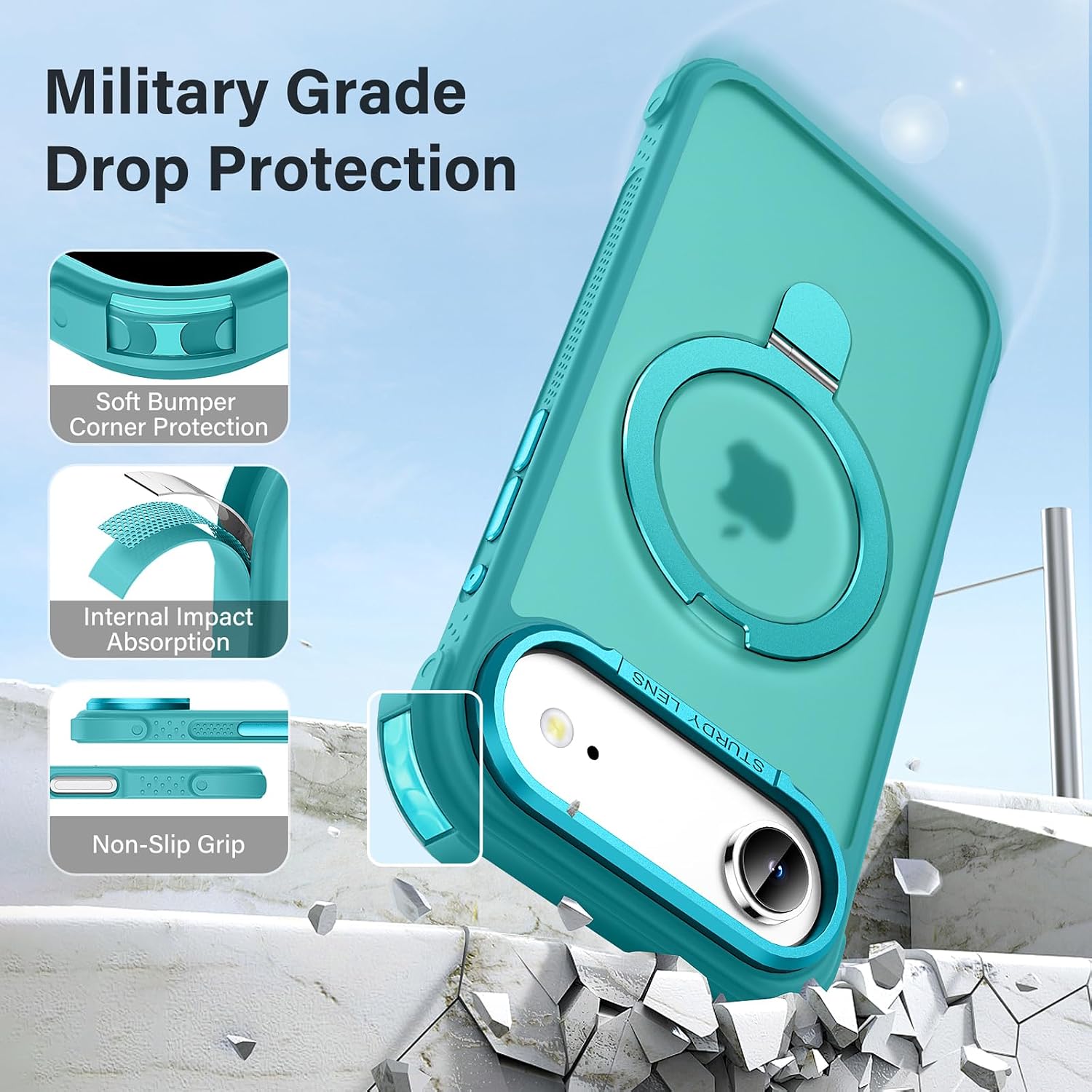 Designed for iPhone Air Case with Magnetic Stand, Darkcyan image 4