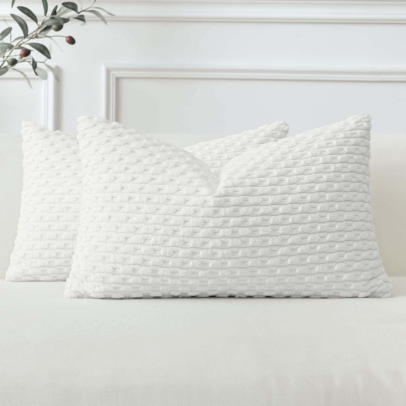 Sungeek Set of 2 White Soft Corduroy Decorative Cushion Covers Boho Striped Throw Pillow Covers for Sofa Couch Living Room Patio Farmhouse Home Decor Pillowcases 30x50cm โ image 1