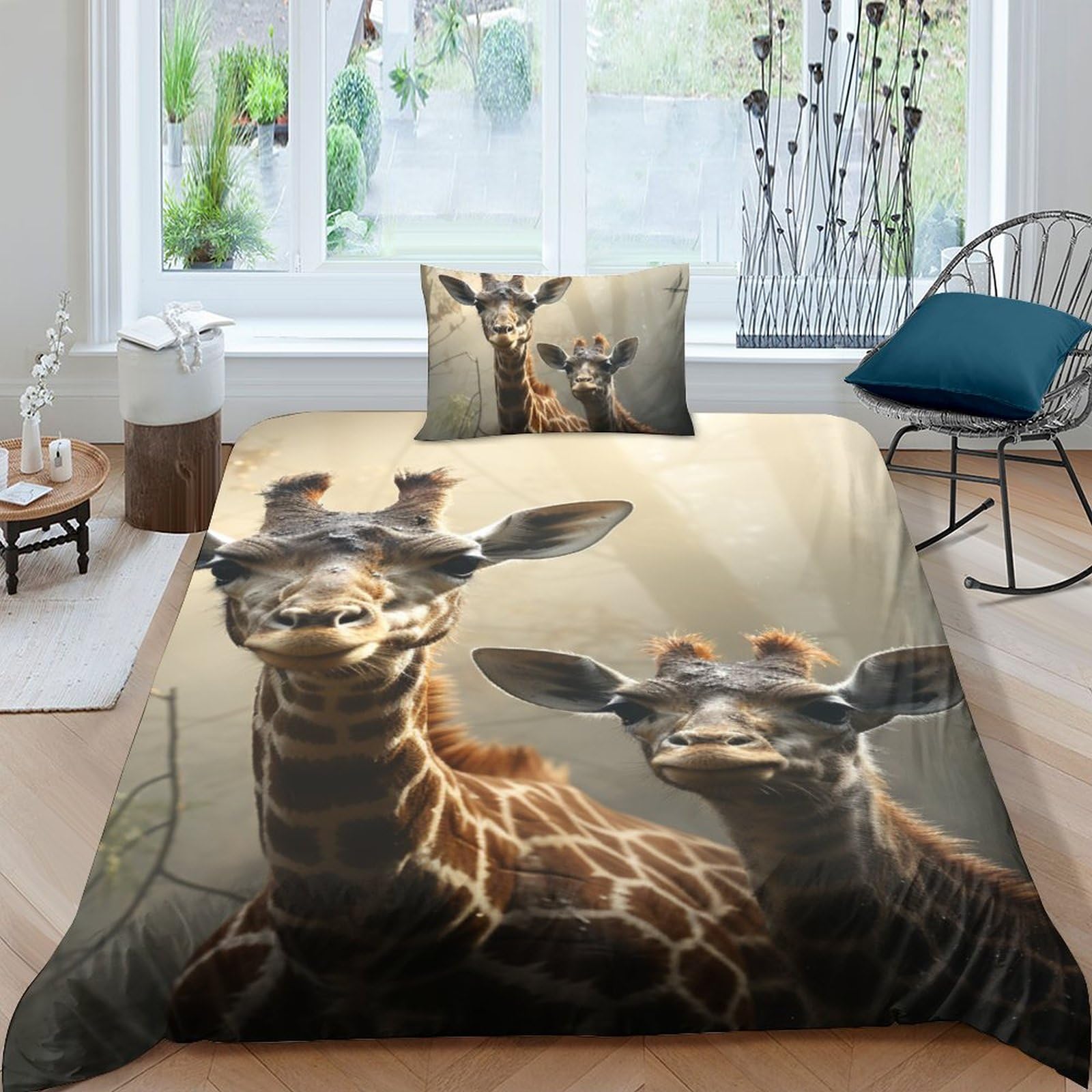 Housse de couette girafe pour décorer une chambre d'ado sur le thème de la nature sauvage