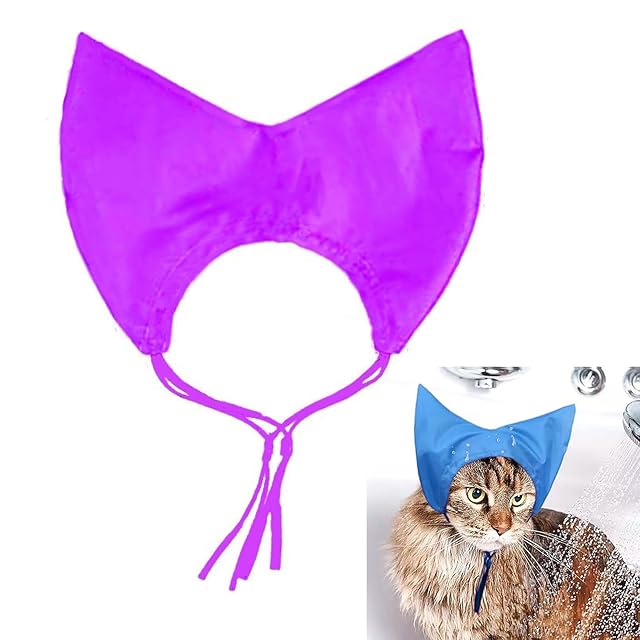 Foto 2 de 8 de carotoe Gorros de baño ajustables e impermeables para gatos, para gatos cómodos y secos