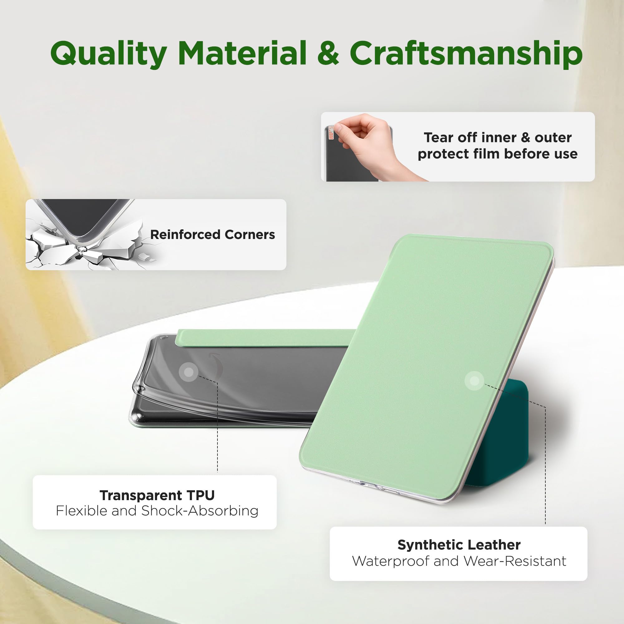 SESENSE Custodia magnetica staccabile per Kindle Paperwhite 12a generazione 2024 e Kindle Colorsoft Signature Edition, custodia sottile in PU con accensione e spegnimento automatico, verde matcha