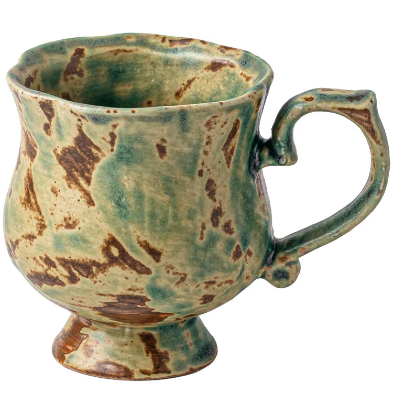 Flower Shape Handmade Stoneware Goblet, Retro Green High-Value Mug, Exquisite Tea Coffee Mug Household Art Pottery