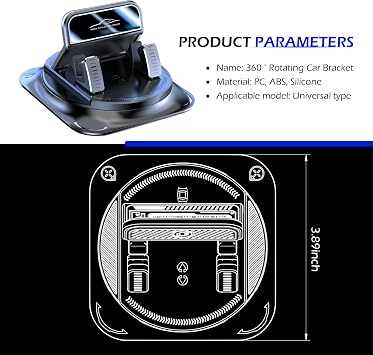 Shakas 360 Degree Rotation Dashboard Phone Holder, Non-Slip One-Hand Operation Navigation Bracket, Self-Adhesive Washable Horizontal and Vertical Placement Holder, for Most Cars (Black)