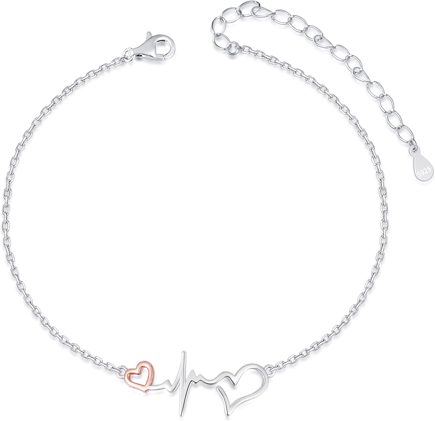 BEILIN 925 Sterling Silver Faith Hope Love Bracelet Heartbeat Jewelry Bracelets for Women Teens