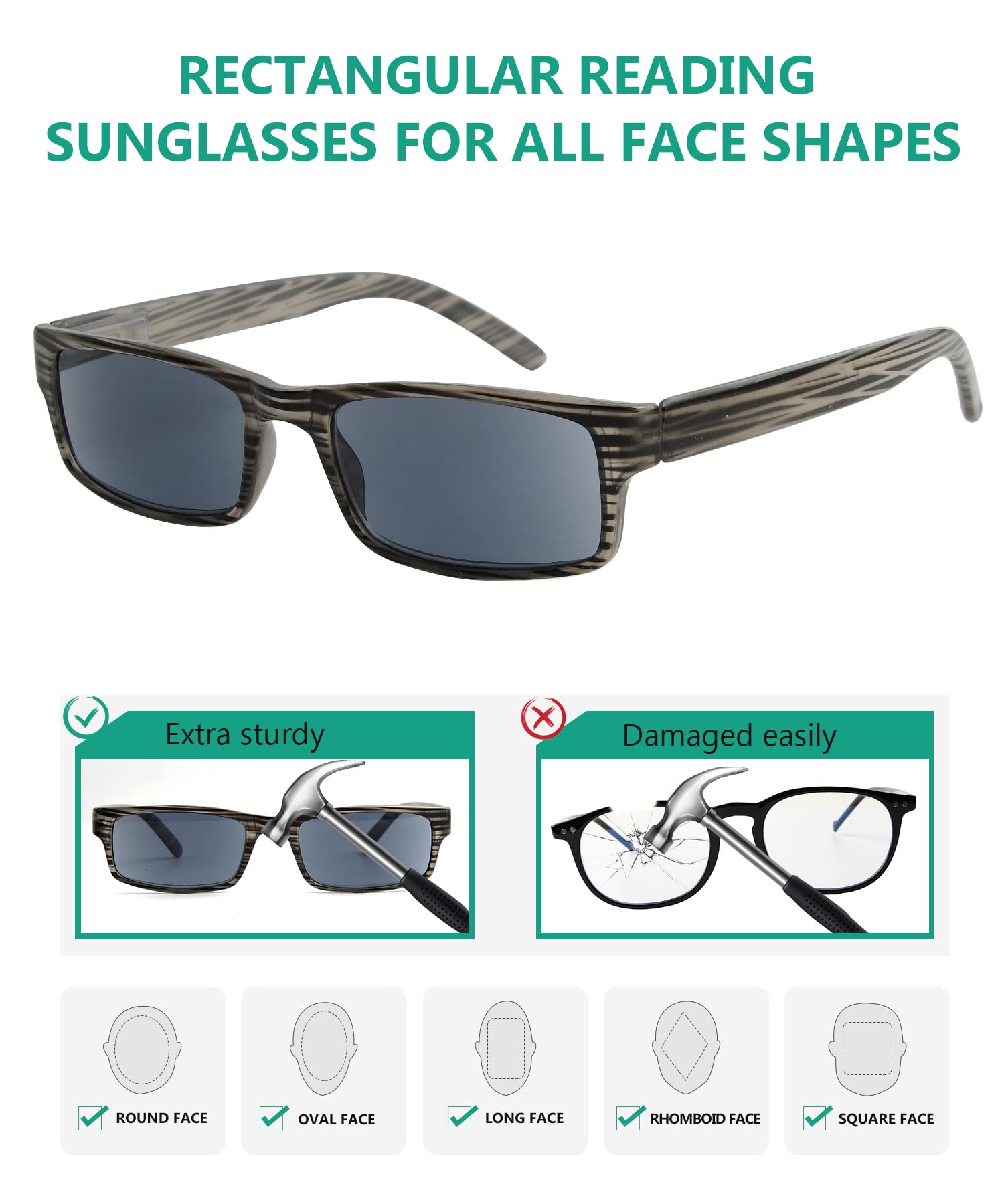 Eyekepper Spring Hinge Striped Reading Glasses (3 works) Men Sunshine Readers Grey Lens +1.0, 3pcs All Grey Lens, +1.00 - Image 4
