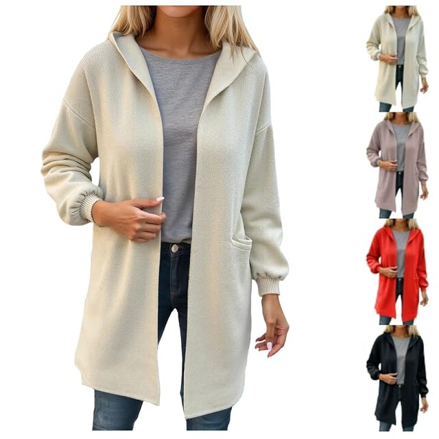 Cardigan Sweaters For Women Long Lightweight Open Front Jacket Fall Casual Hooded Overcoat Outerwear With Pockets