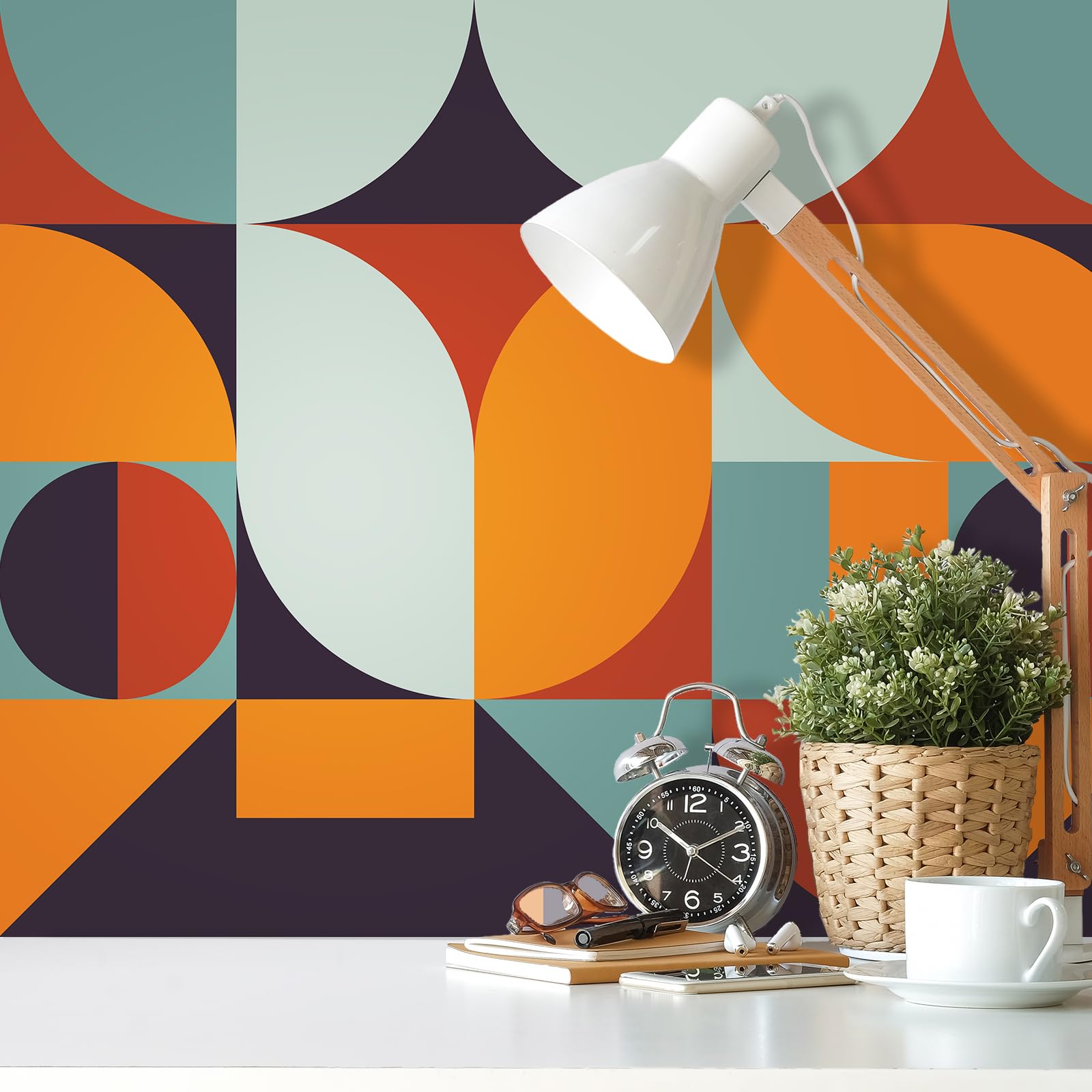 VEELIKE Papel Pintado Geométrico Azul Naranja Abstracto 44,5 cm × 900 cm Boho Papel de Pared Geometrico Triángulos Papel Adhesivo Decorativo Pasillo Papel Forrar Mueble Baño Decoracion Habitacion