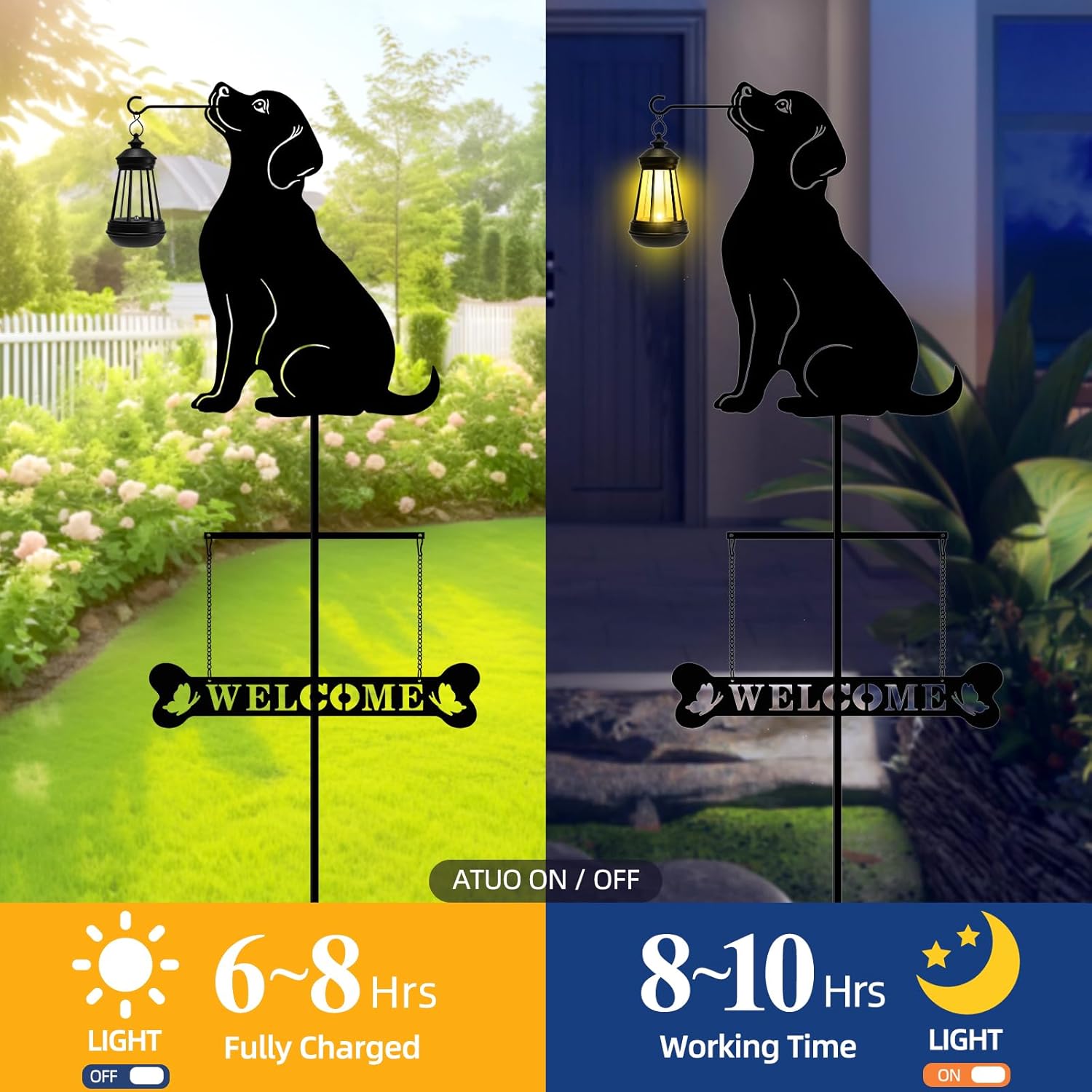 Solar Garden Stakes Golden Retriever Silhouette Dog Welcome Sign with Lantern Outdoor Decorative Stakes for Outside,Pathway,Yard, Lawn - Image 4
