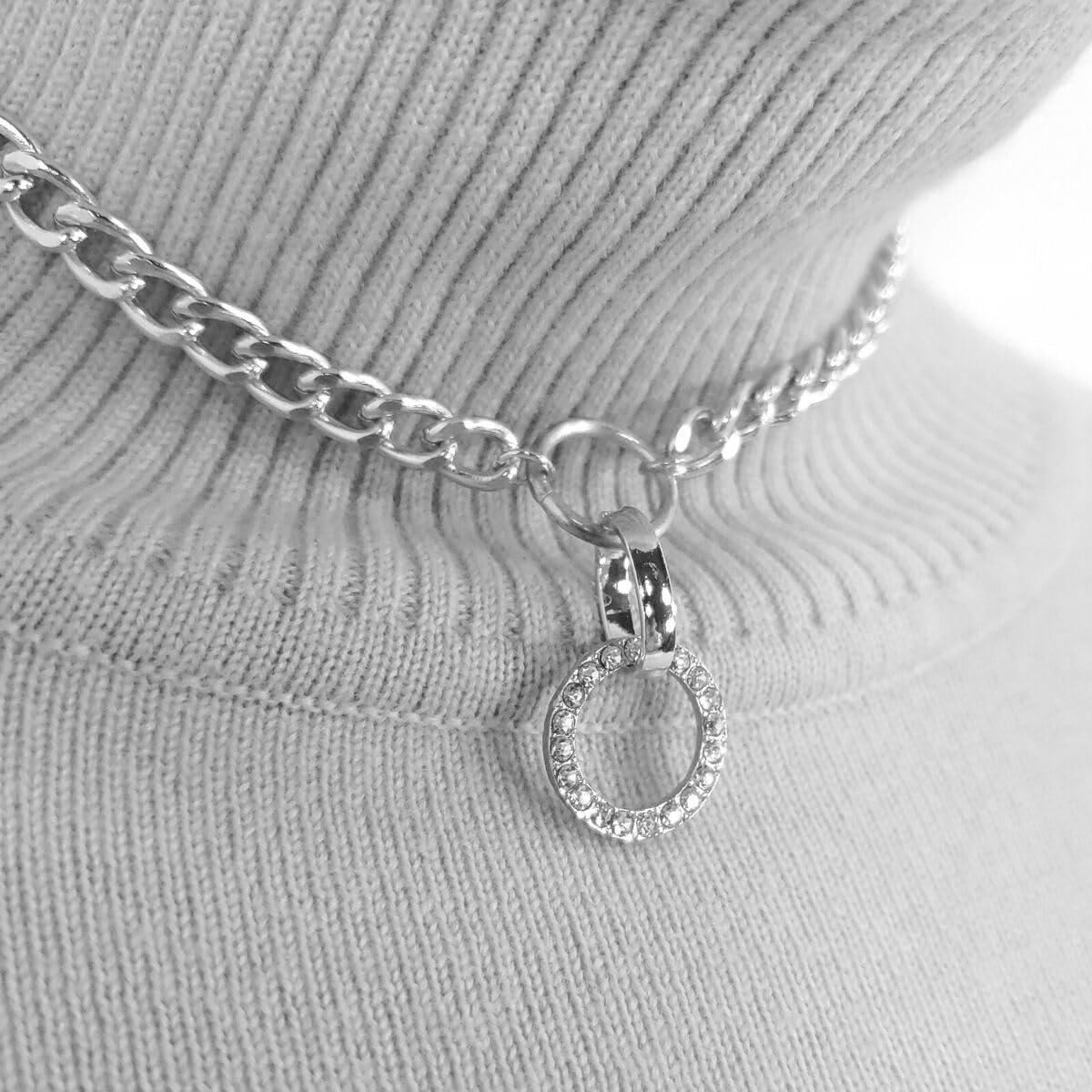 N0135 Silver Colored Chin Circle Shape Pendant Choker Collar Necklace Woman Dainty Necklace for Women – Elegant Minimalist Fashion Accessories Stylish Additions