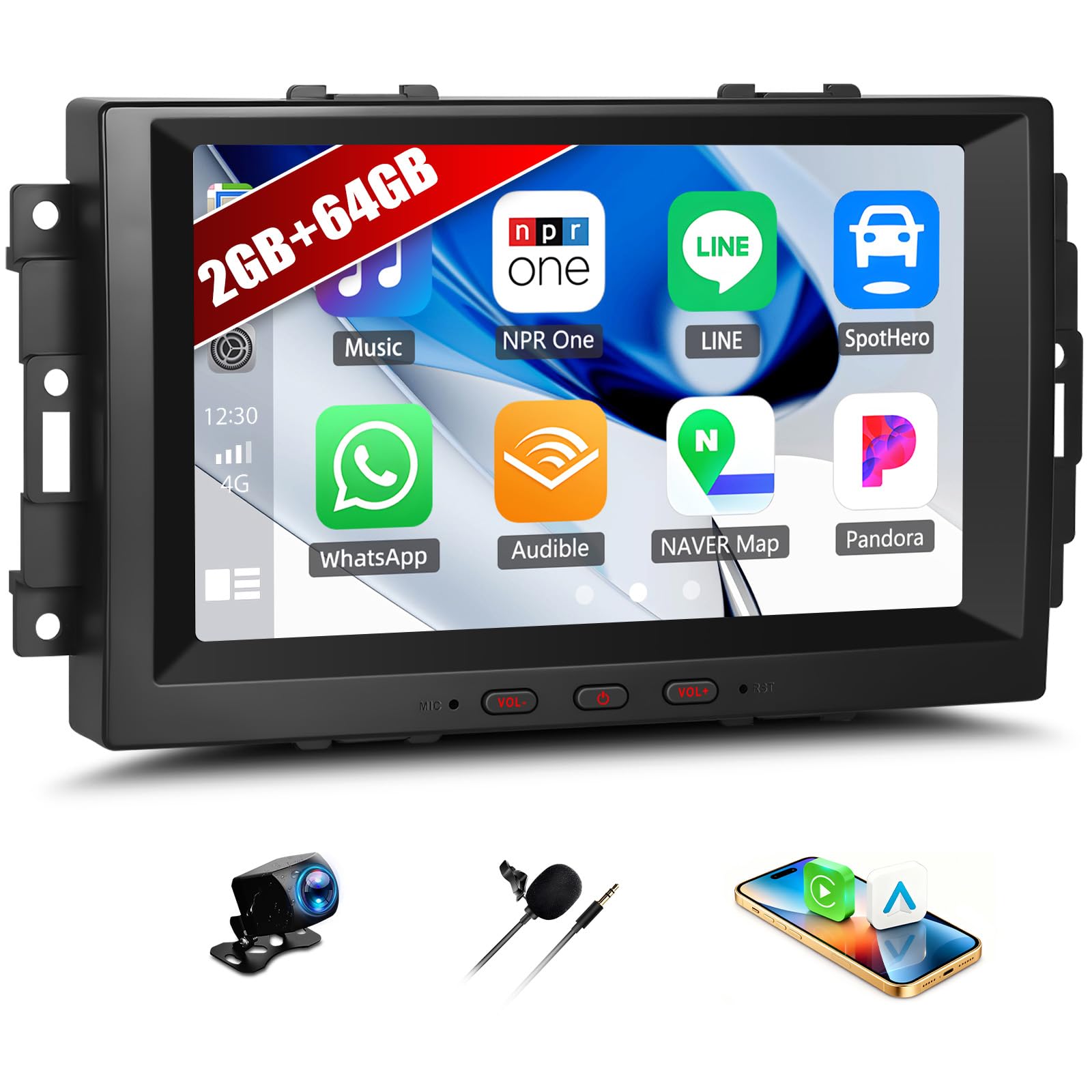 SIXWIN 2+64GB Android 15 Autoradio pour Chrysler/Jeep/Dodge avec CarPlay&Android Auto,8 Pouces HD écran Tactile Voiture avec WiFi/GPS/Bluetooth/FM/RDS/USB EQ+Caméra