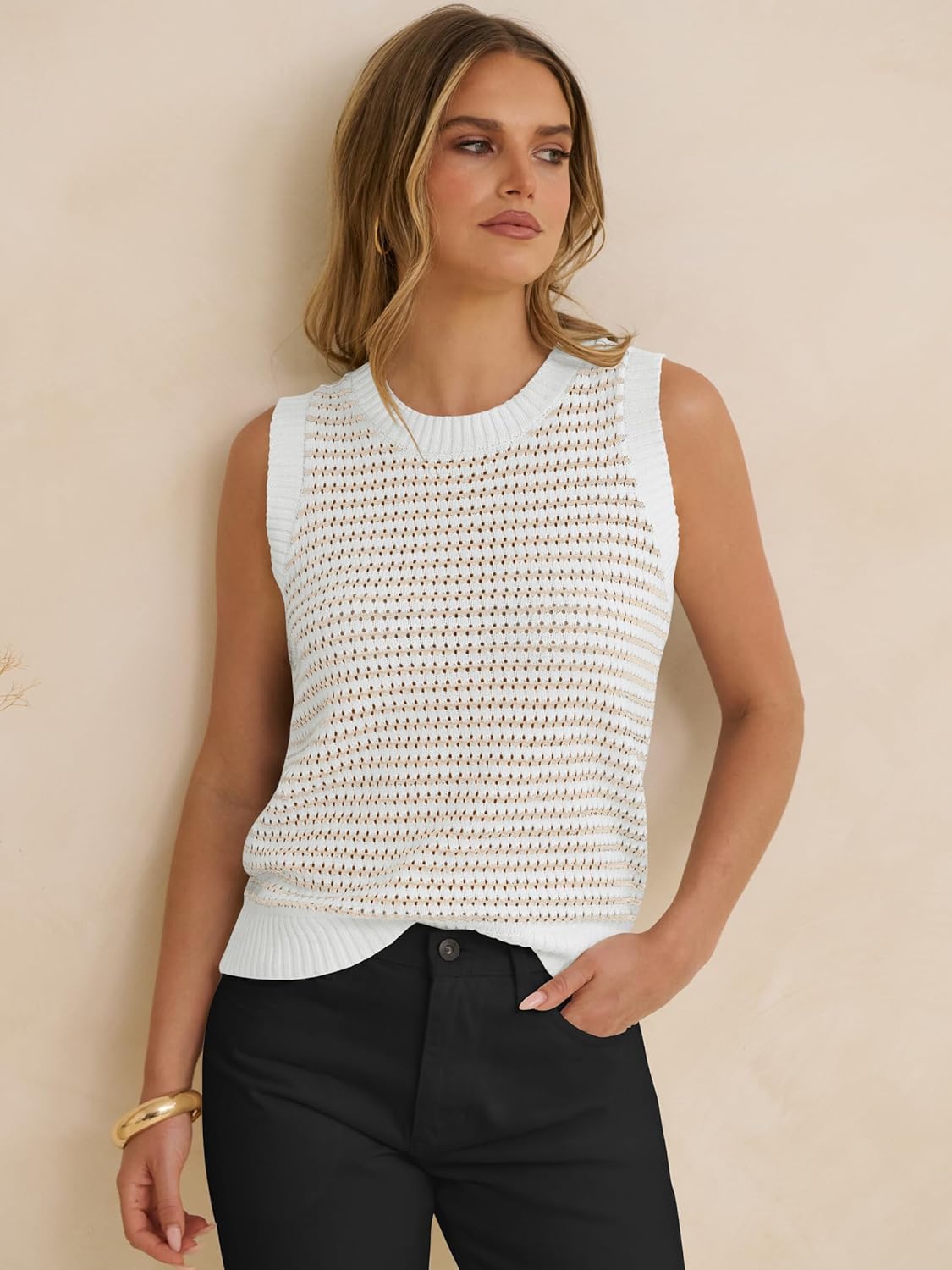 ANRABESS Womens Sweater Vest Top Striped Sleeveless Lightweight Knit Tank Tops 2026 Summer Spring Clothes Vacation Outfits