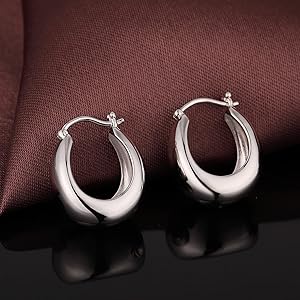 Amazon.com: Chunky Hoop Earrings for Women Sterling Silver Hoop
