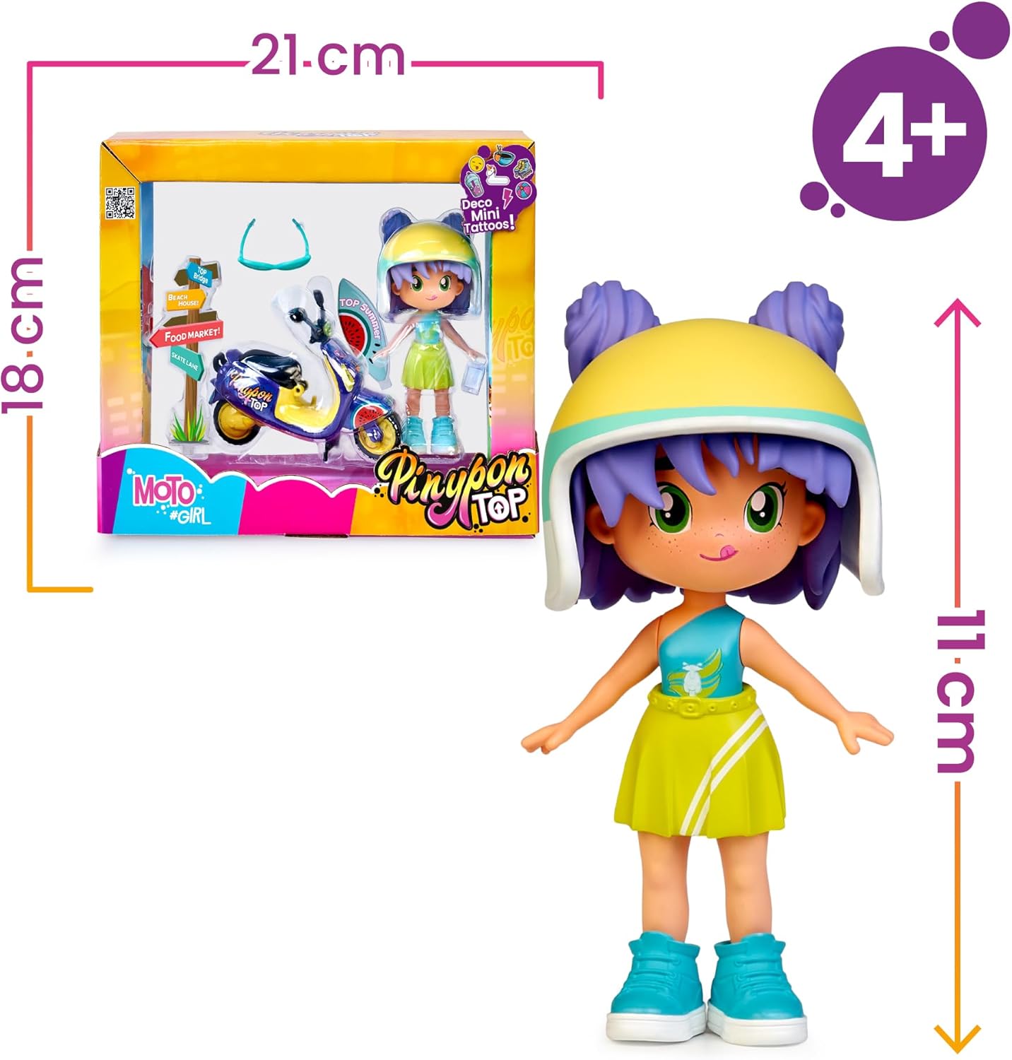 Moto Girl, Articulated Figure of Arms and Legs, Set of Girl Top with Her Bike, Includes Helmet and Glasses, Interchangeable Clothes and Shoes, Double Sided and Decoration, +4 years, Famous