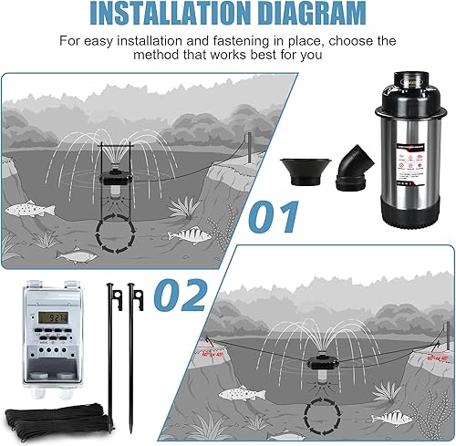 Miniatura 5 de Goldlife Aireador de fuente de estanque, F3 1HP 750W 110V Fuente flotante de acero inoxidable con cable de alimentación de 100 pies, bomba de fuente