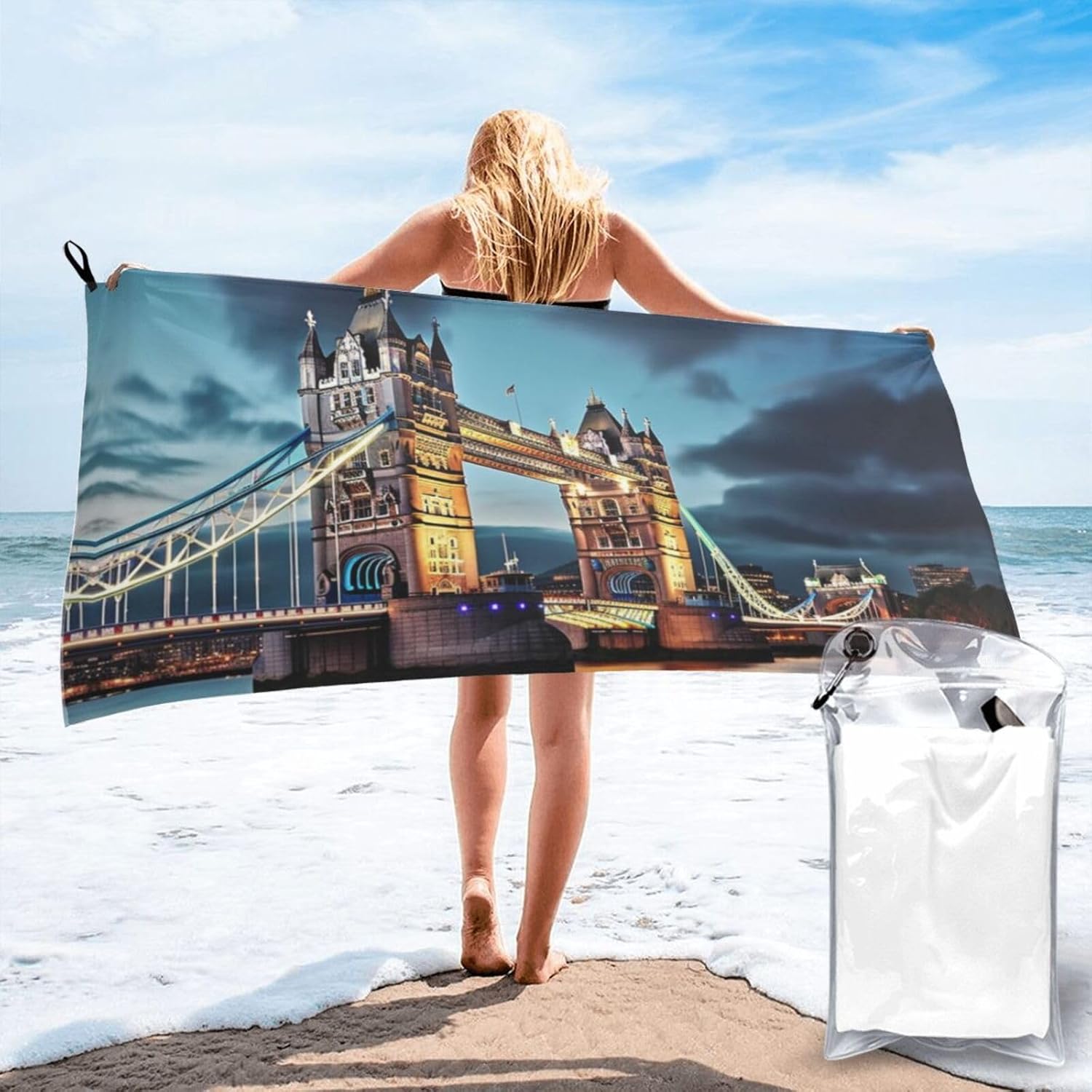 Tower Bridge in London Printed Microfiber Travel Towel,Camping Towel,Quick Dry,Soft Lightweight for Gym,Hiking,Yoga,Backpacking