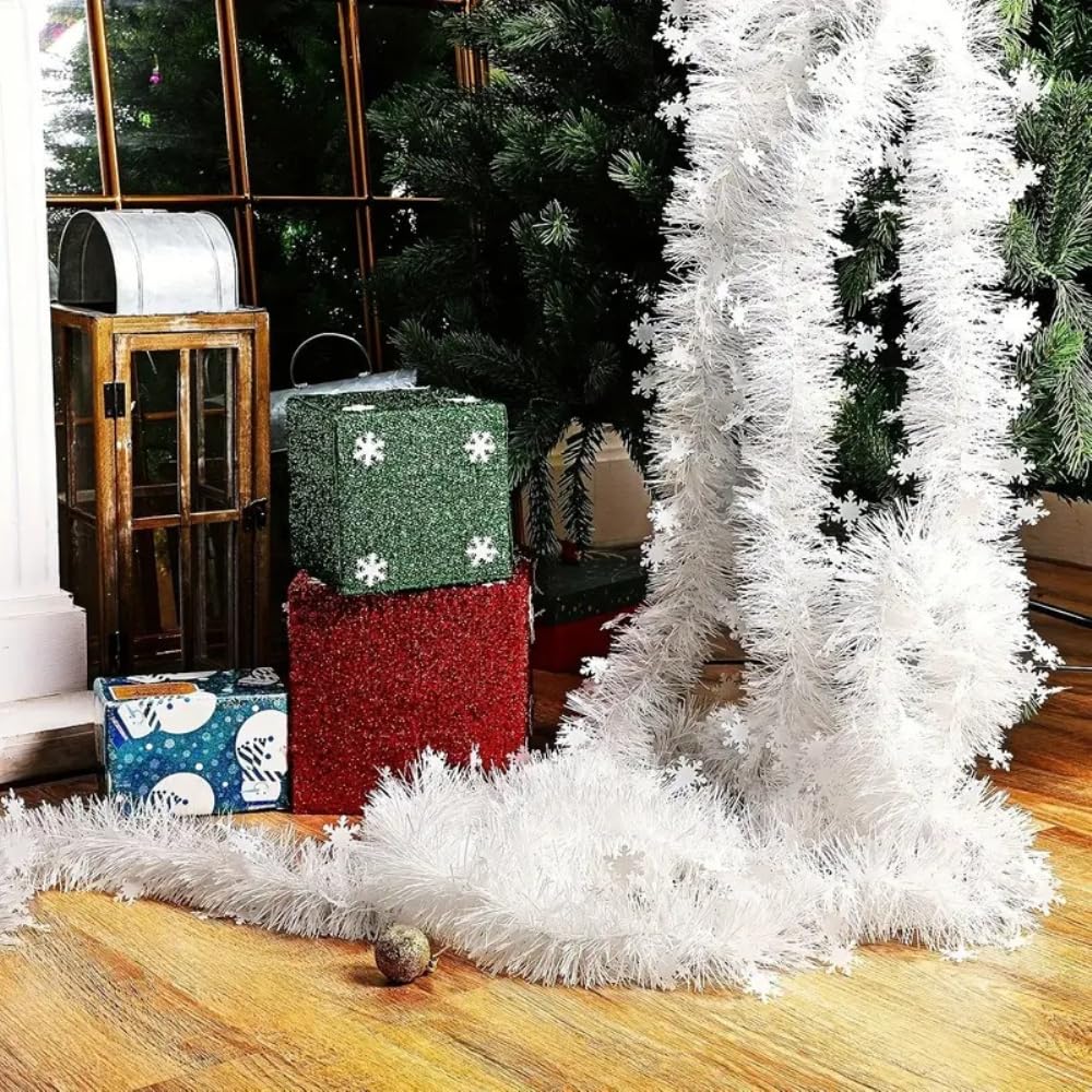 20 guirnaldas de alambre de copos de nieve, 2 m, guirnalda de Navidad, guirnalda de abeto, decoración navideña, guirnalda de espumillón, guirnalda de nieve para puerta, pared, ventana