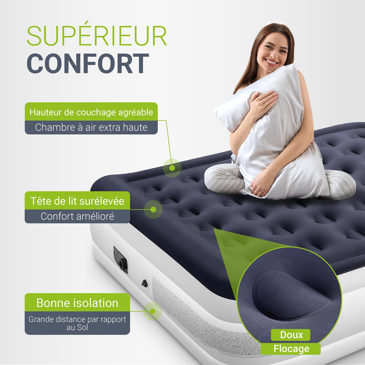 Juskys Matelas Gonflable Sapri L - lit Gonflable Automatique autogonflant pour 2 Personnes - Matelas Gonflable comme lit d'appoint ou pour Le Camping - Pompe intégrée