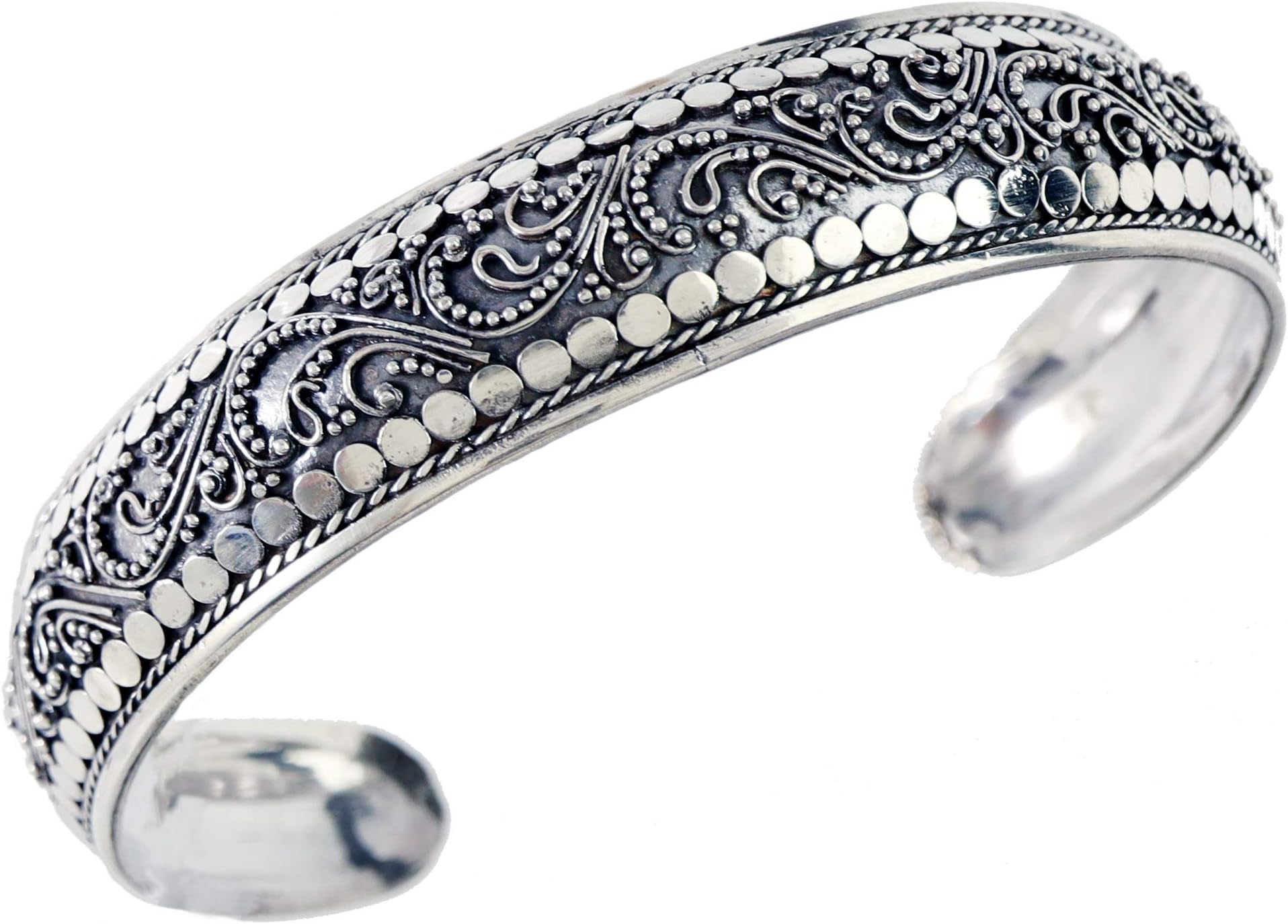 16mm Wide Bali Ornate Filigree Pattern Handmade 925 Sterling Silver Bracelet JD176