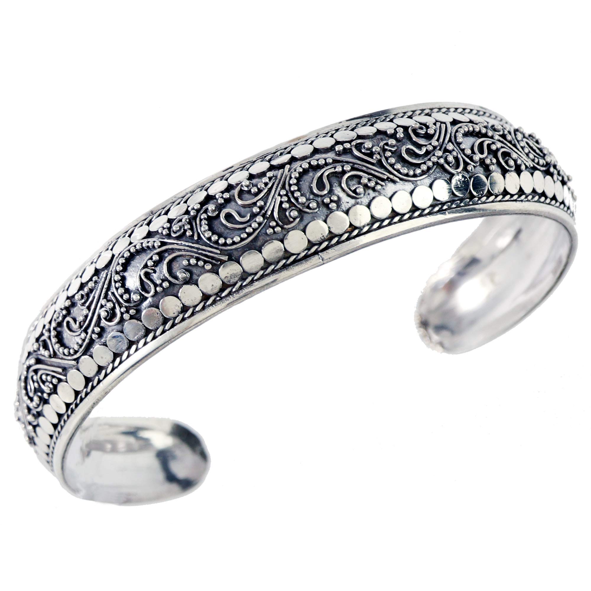 16mm Wide Bali Ornate Filigree Pattern Handmade 925 Sterling Silver Bracelet JD176