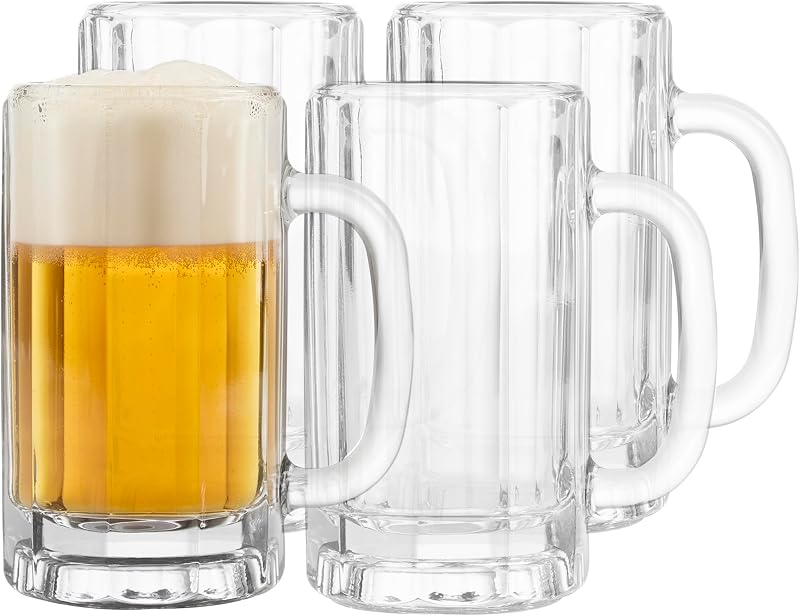 Libbey Heidelberg Glass Beer Mug Set, German Glass Mug with Handle to Serve Ales and Lagers, Freezer Beer Mugs for Birthdays, Housewarming Parties