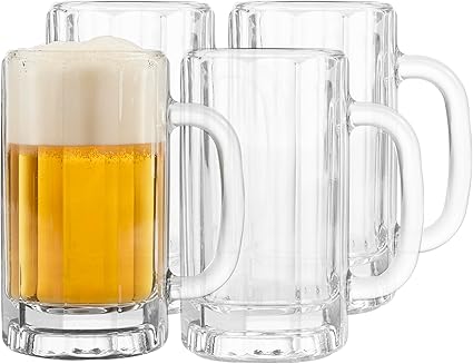 Libbey Heidelberg Glass Beer Mug Set, German Beer Glasses Set Of 4 to Serve Ales and Lagers, Freezer Beer Mugs for Birthdays, Housewarming Parties