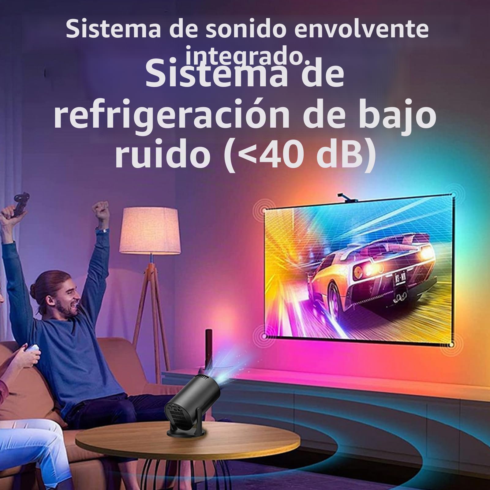 XUMIUZIY Mini Proyector Portátil Full HD 1080P Negro con Fidelidad Sin Cables y Bluetooth, Giratorio de 270°, Proyector de Cine en Casa Pequeño con Pantalla de 150''