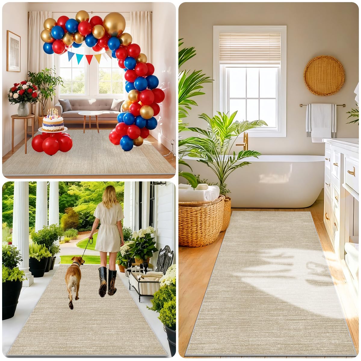 Tapis Couloir Long 70 x 250cm Tapis de Cuisine Antiderapant et Lavable Vintage Tapis de Passage Tapis Cuisine Devant Evier Tapis de Sol Tapis Porte Entree Interieur Tapis Chaise de Bureau Beige