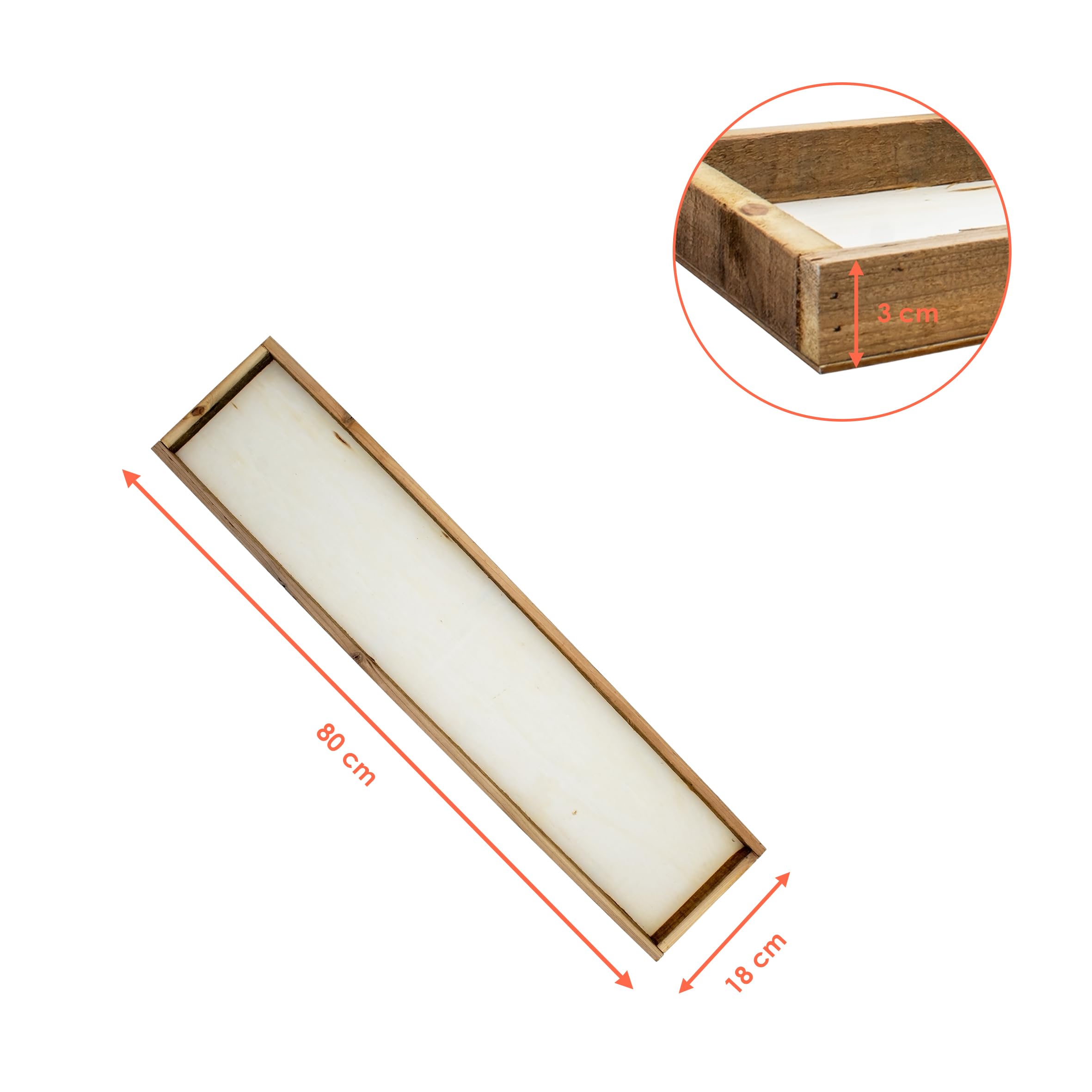 Holz Deko Tablett rechteckig - 80 x 18 cm - Kerzentablett mit Rand rustikal - Advents Kerzen Tablett Tischdeko