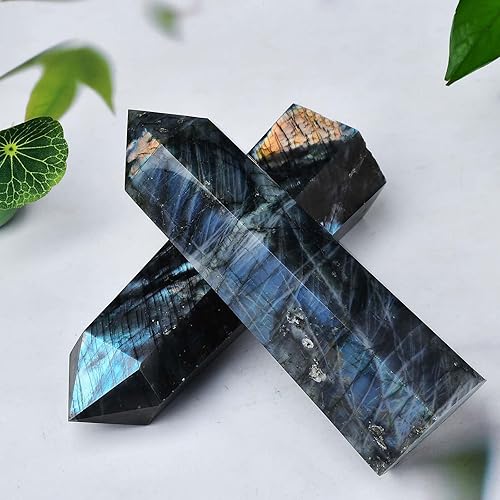 Miniatura 9 de Black Obsidian Towers - Varita grande de piedra de cristal curativa con 6 facetas para regalo de meditación, 1.3-1.7 libras