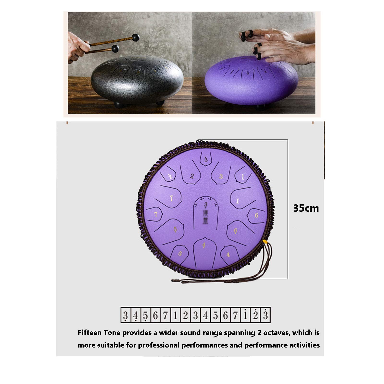 Tambor de la lengua de acero de 14 pulgadas 15 nota D Instrumento de percusión de tambor de acero, regalo para adultos y niños, meditación, yoga y zen (Color : B)