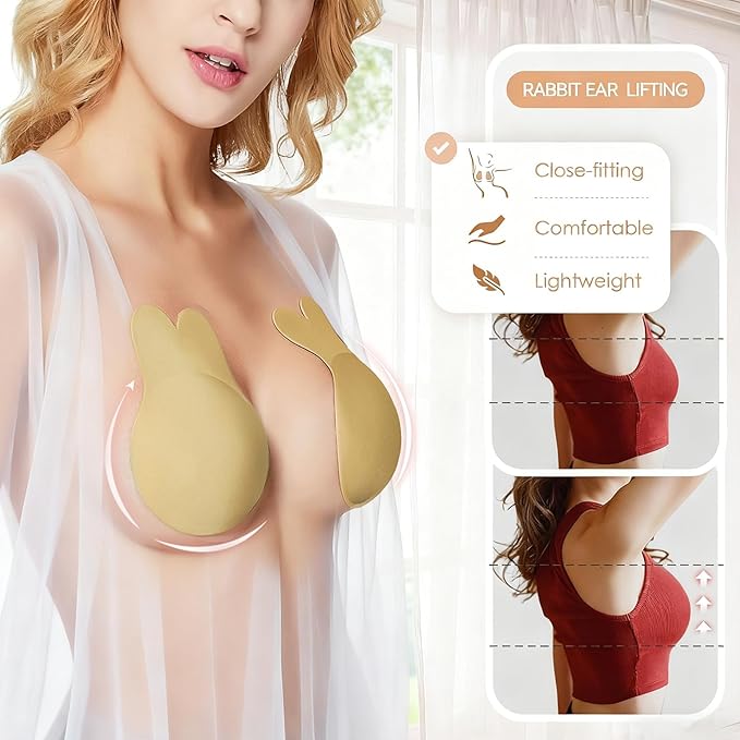Adhesive Strapless Bra - Sticky Push Up Backless Invisible Bra with Nipple Covers Reusable Self-Adhesive Bras