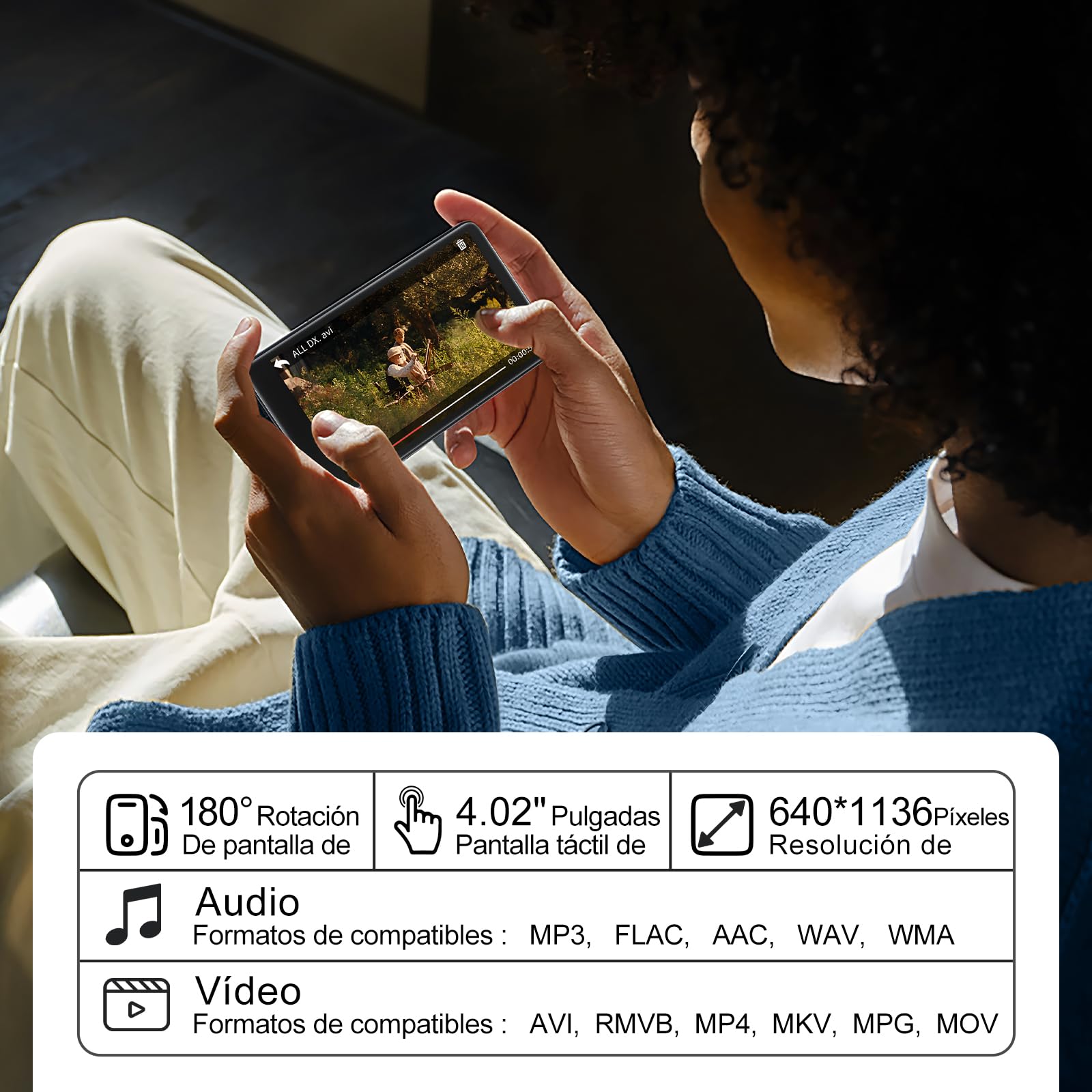 Diofox Reproductor MP3 de 160 GB con Bluetooth y WiFi, Android 13.0 MP3 Player Spotify, 4,02 pulgadas, pantalla táctil MP3, reproductor MP4, Amazon Music, Deezer, FM Radio, Play Store, reproductor de
