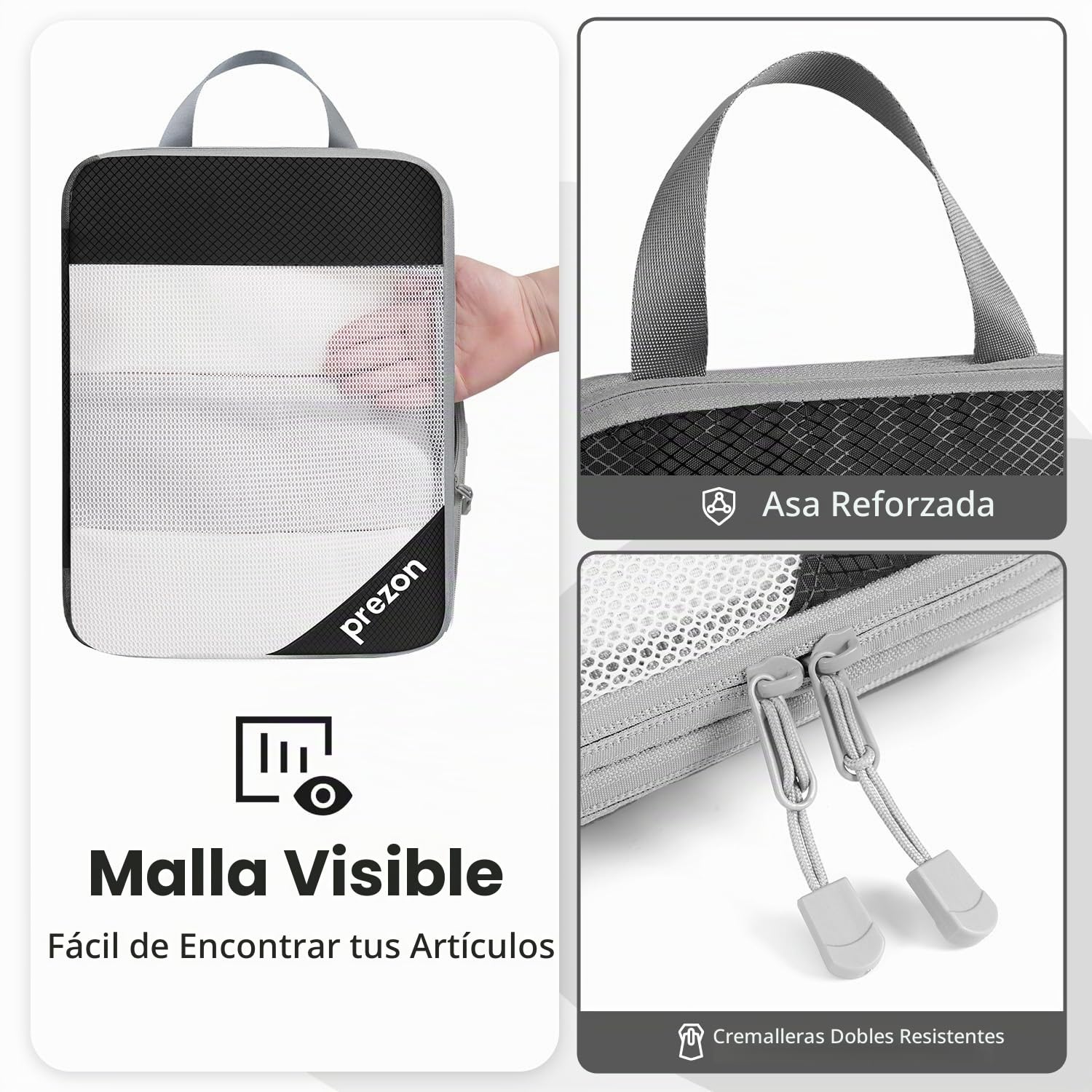 Versatile 6-Set Cubos de embalaje huecos con compresión, Diseño de malla transparente, Ahorran espacio y son ligeros, Arganizador de equipaje portátil y duradero, Negro